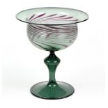 Lauscha Kelchgrünes Lauschaer Glas mundgeblasen u. mit lilafarbenem Spiraldekor verzi