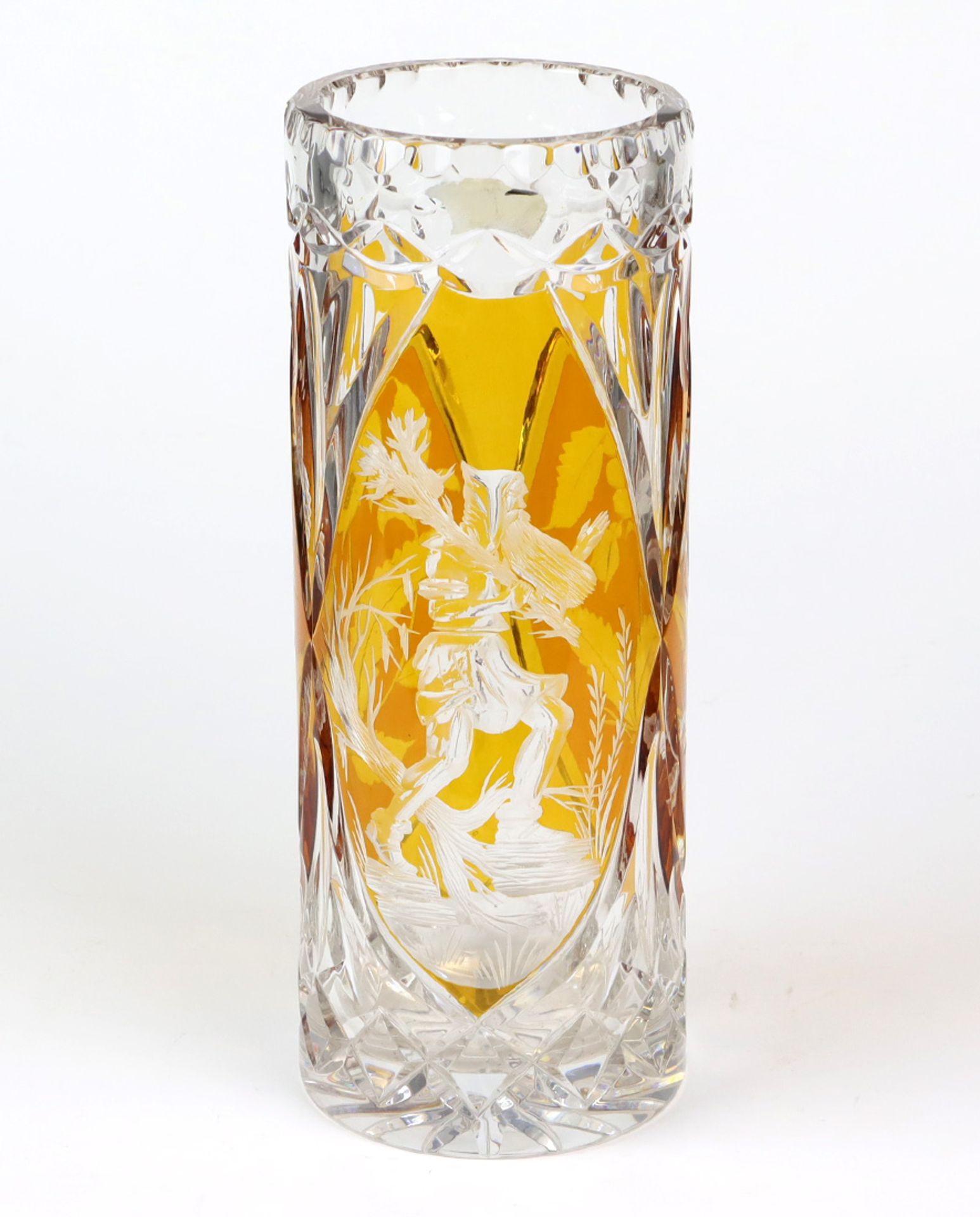 Stangenvase mit Rübezahlfarbloses Kristallglas mundgeblasen, partiell bernsteinfarbig