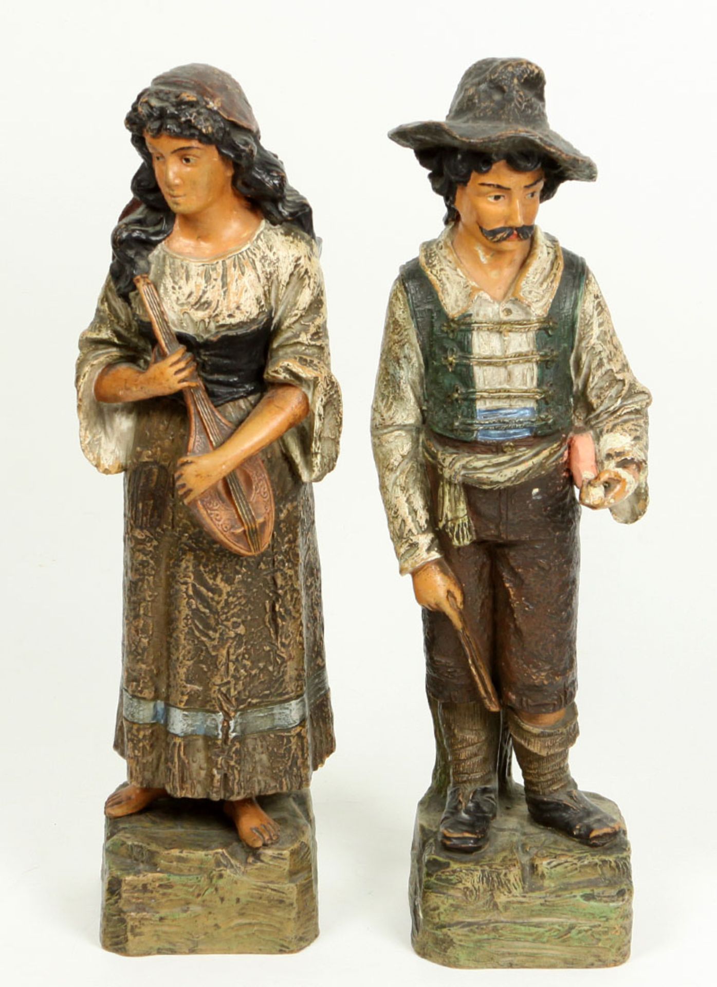 spanisches MusikantenpaarTerracotta farbig gefasst, geprägtes Monogramm u. Nr., Figur