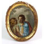 Andachtsbild um 1750Öl/Holz, unsigniert, Darstellung Markus (Evangelist) mit Löwe, o