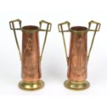 Jugendstil Vasenpaar um 1910Kupfer u. Messing poliert, konischer sich nach oben verjü