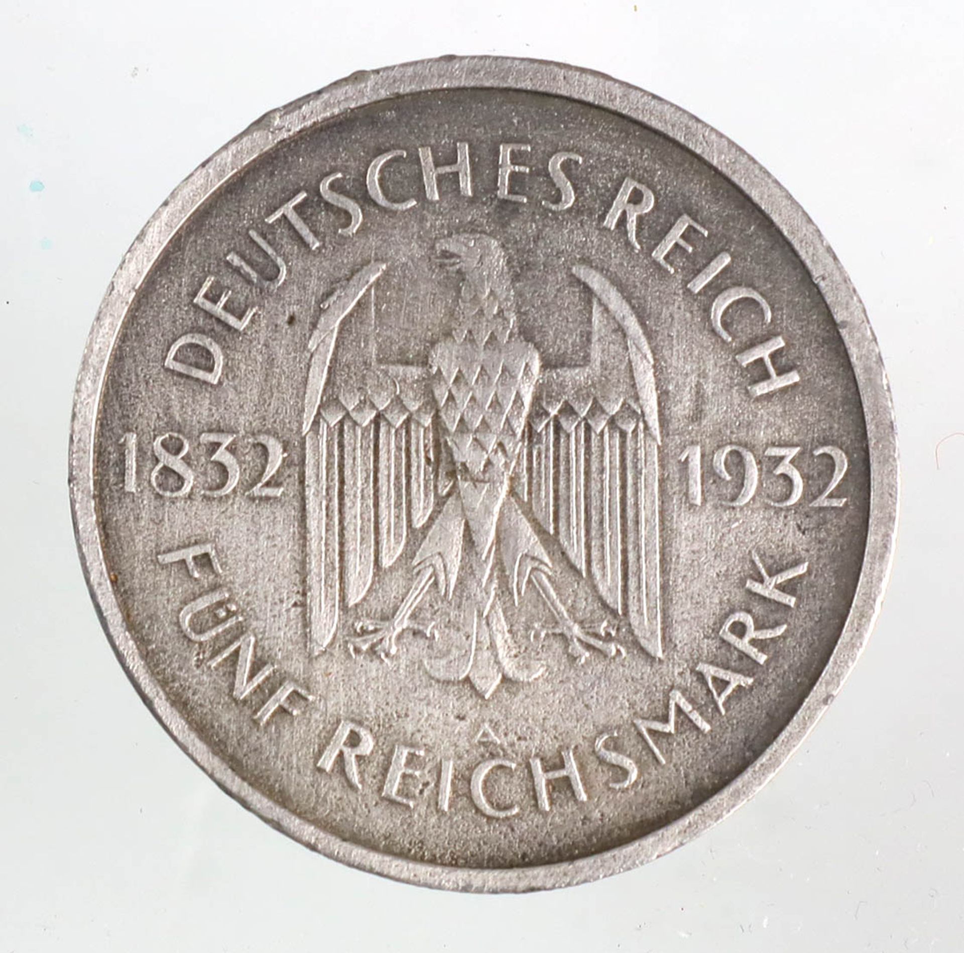 5 Reichsmark GoetheNachprägung Fünf Reichsmark Deutsches Reich, so auch um Wappenadl - Bild 2 aus 2