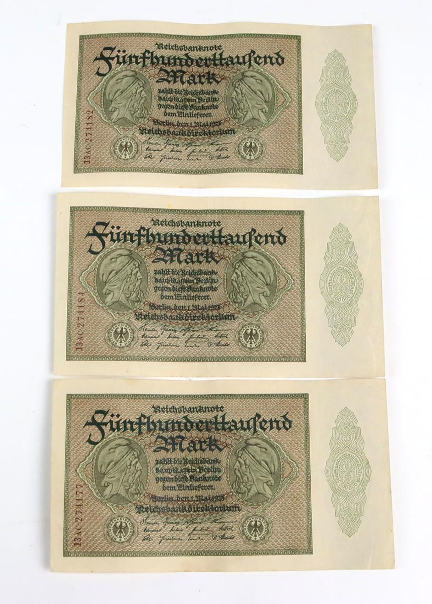 3 Geldscheine 1923500.000 Mark Reichsbanknoten