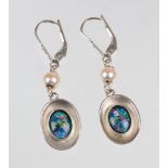Opal Ohrringe mit Akoya Perle Silberpunziert 935 u. 925, Klapp-Ohrbügel mit echten we
