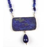 Lapislazuli Atelier Schmuck Silberpunziert 835, handgearbeitetes Collier aus polierten