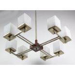 Design Deckenlampe2 x 4 Metalleuchterarme in geometrischer Anordnung mit 8 geeckten La