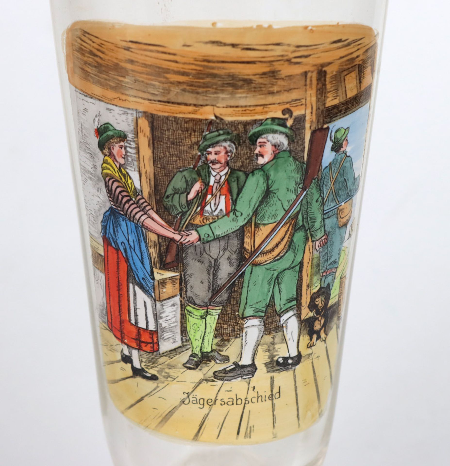 Andenkenpokal Jäger um 1900 farbloses Glas mundgeblasen, große optisch facettierte K - Bild 2 aus 2