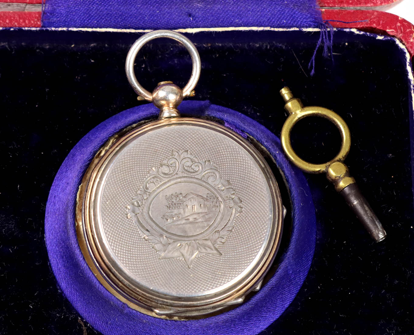 Schlüsseltaschenuhr Silber mit Roségold Teilvergoldung, zweifarbiges Emaille Zifferb - Image 2 of 2