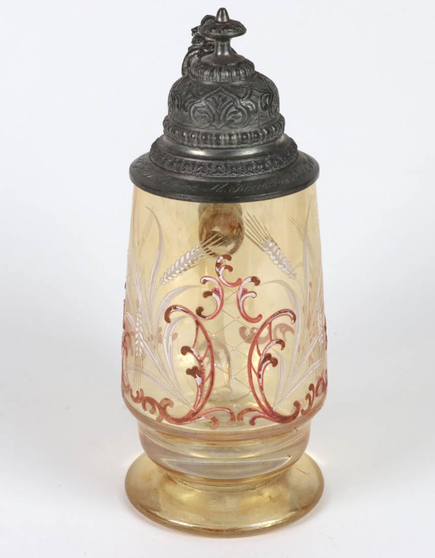 Historismus Krug mit Zinndeckel um 1880 farbloses Glas mundgeblasen, leicht lüstriere - Bild 2 aus 2