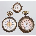 3 Taschenuhren um 1900 dabei 2 Herren Taschuhren in Silber, teils vergoldet sowie reic