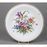 Meissen Teller *Blumenbouquet mit Insekten* Porzellan mit unterglasurblauer Schwerterm