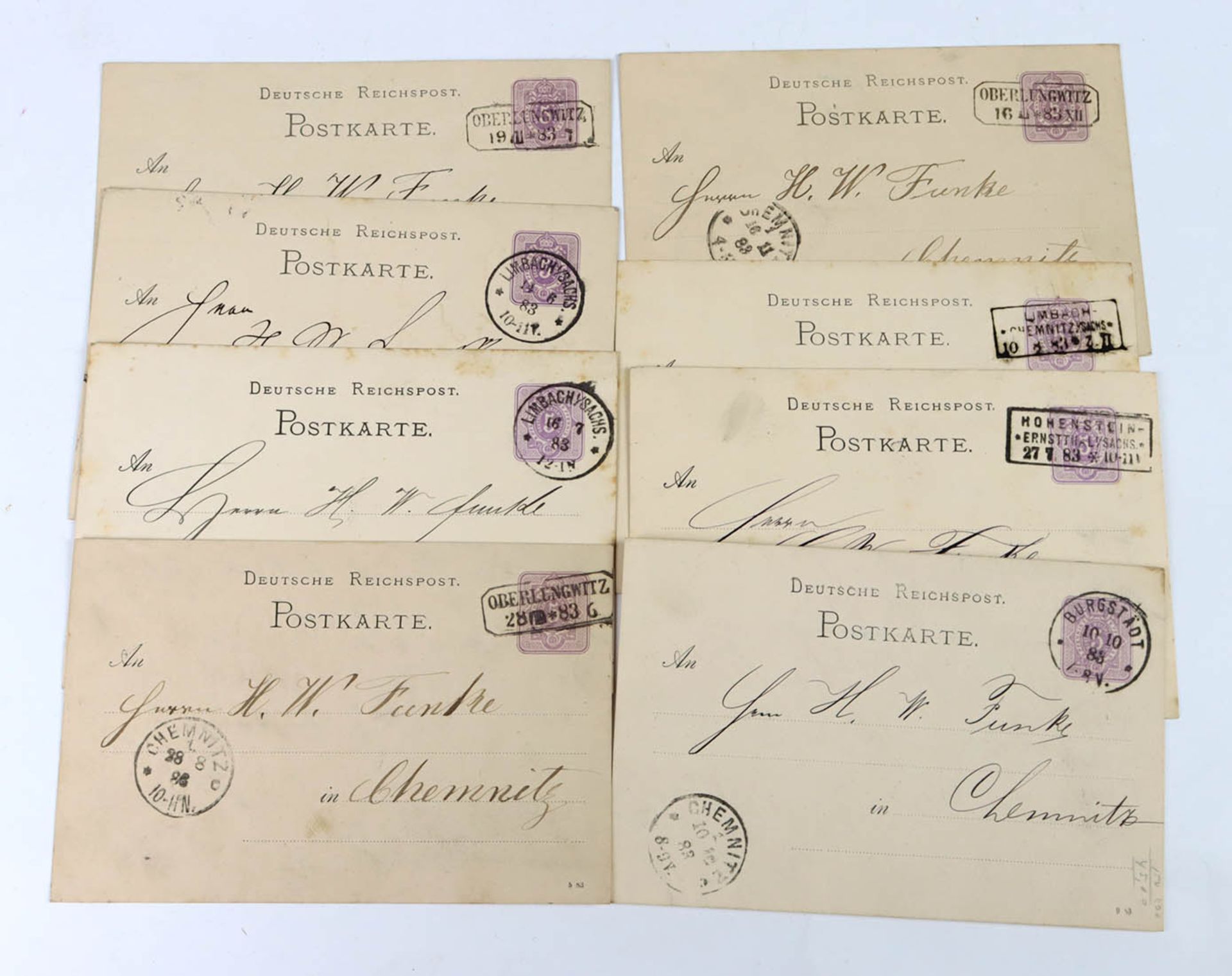 8 Postkarten Sachsen 1883