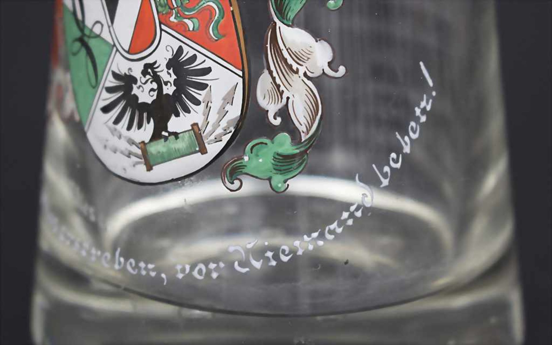 Burschenschaft-Schenkkrug / Fraternity jug, um 1903Material: durchsichtiges Glas, Emai - Bild 7 aus 9