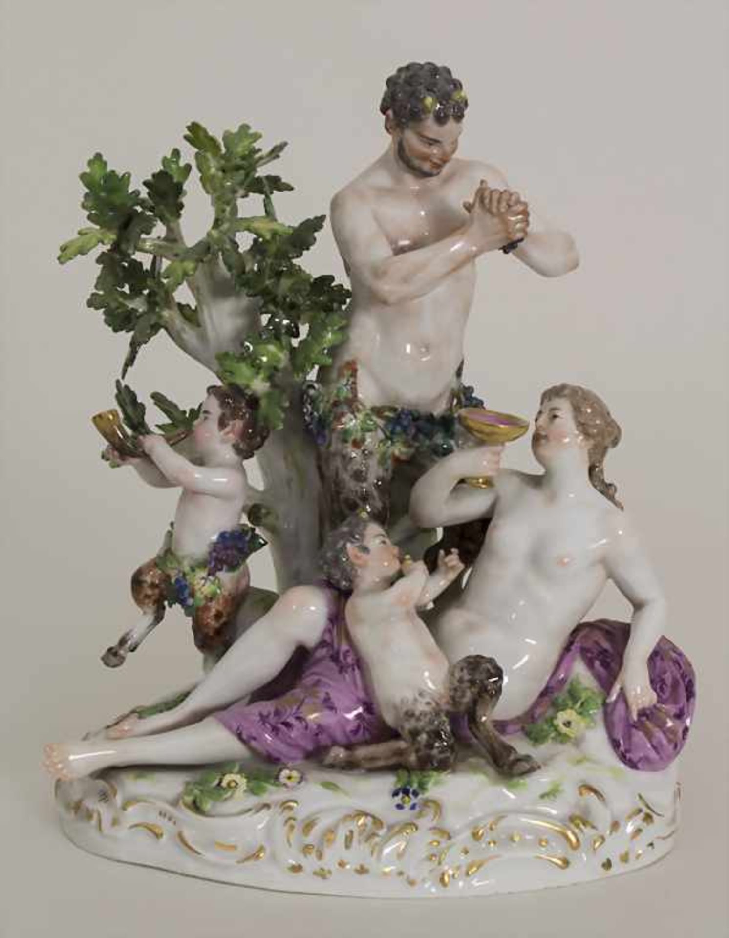 Figurengruppe 'Bacchantin und Faune' / A porcelain group 'A Bacchante with 2 Satyrs', Meissen, 1