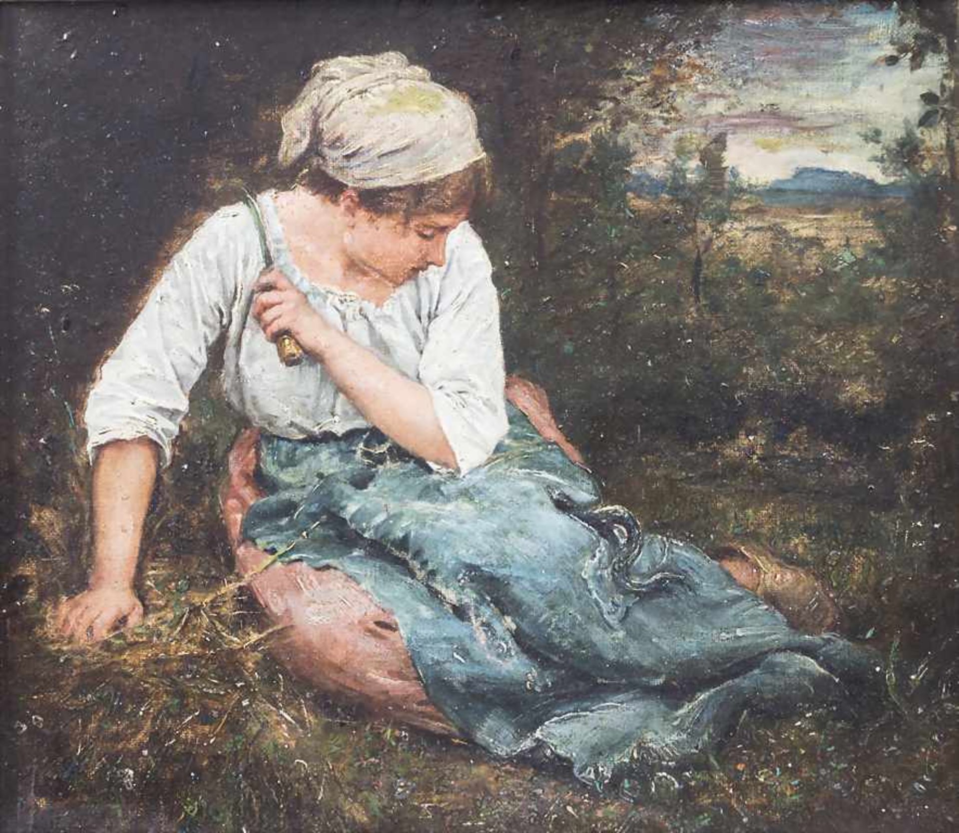Charles Auguste Risler (1819-1899), 'Bäuerin mit Schlange' / 'A farmer woman with a snake'<