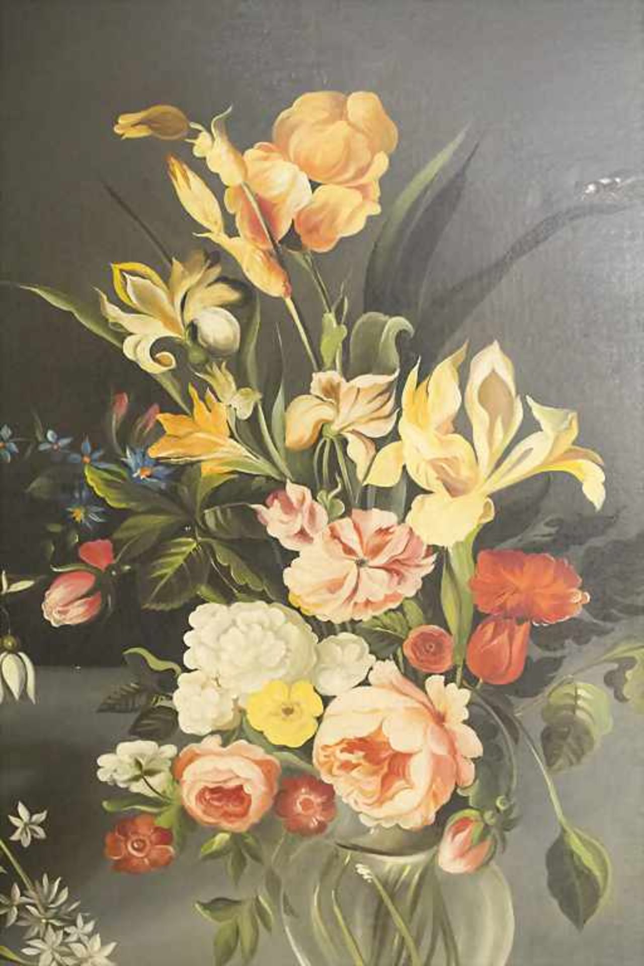 Künstler des 19. Jh., 'Stillleben mit Blumenkorb und Blumenvase' / 'A still life with flower ba - Bild 2 aus 5
