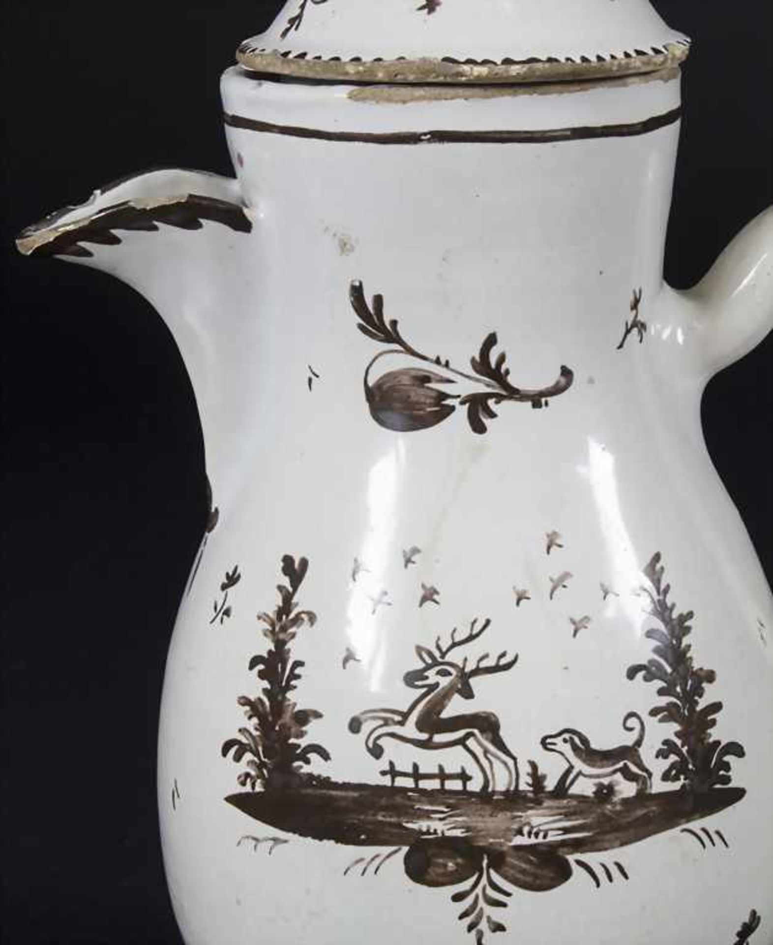 Barock-Krug / A Baroque faience jug, Frankreich, 18. Jh. Material: Fayence, braun gefaßt, glasiert, - Bild 2 aus 8