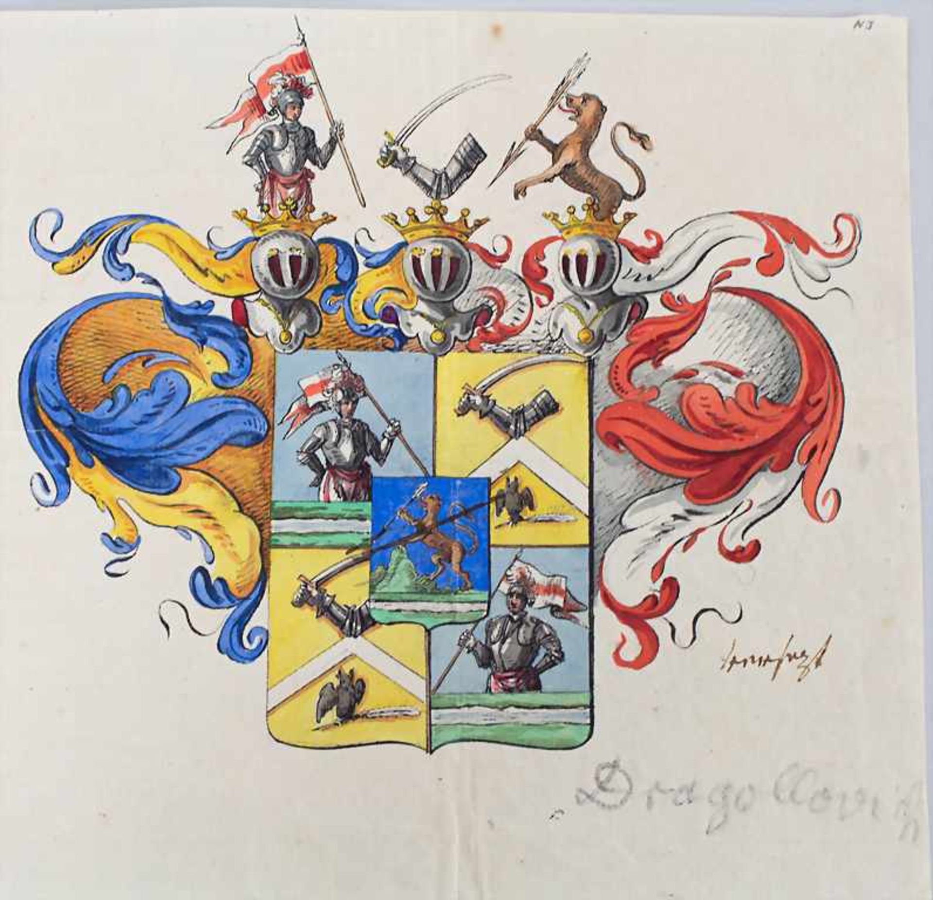 Heraldik: Sammlung 6 Adelswappen / A collection of 6 noble coats of arms, 18. Jh.Techn - Bild 3 aus 5