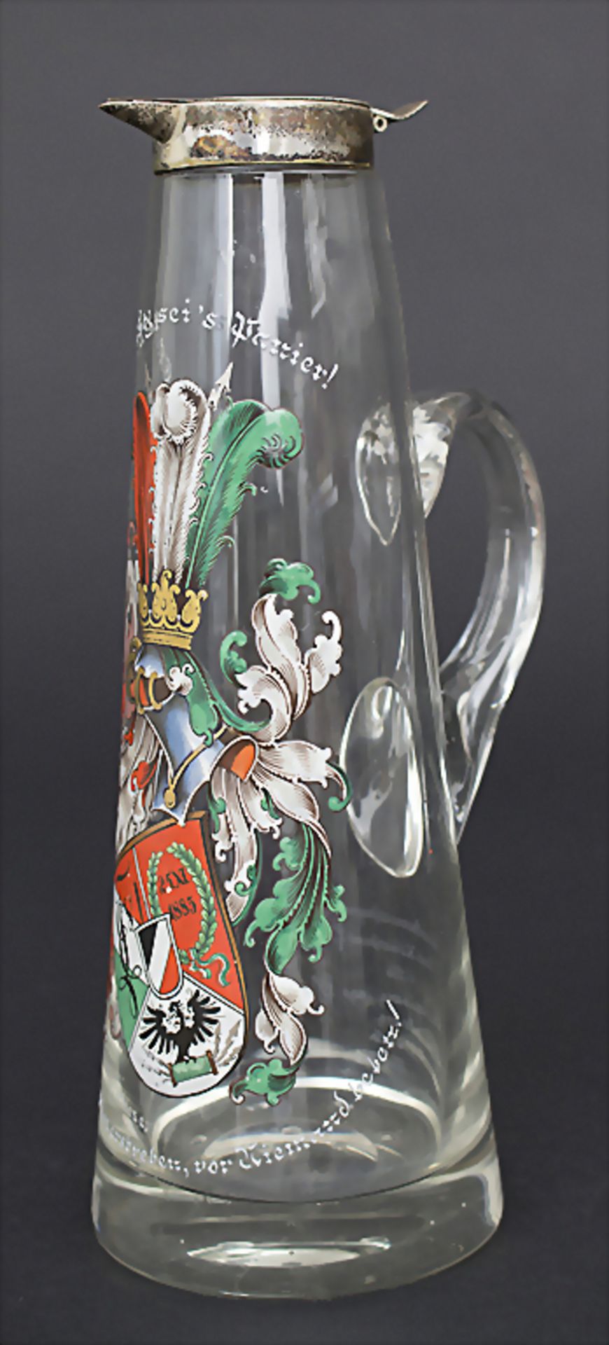 Burschenschaft-Schenkkrug / Fraternity jug, um 1903Material: durchsichtiges Glas, Emai - Bild 2 aus 9