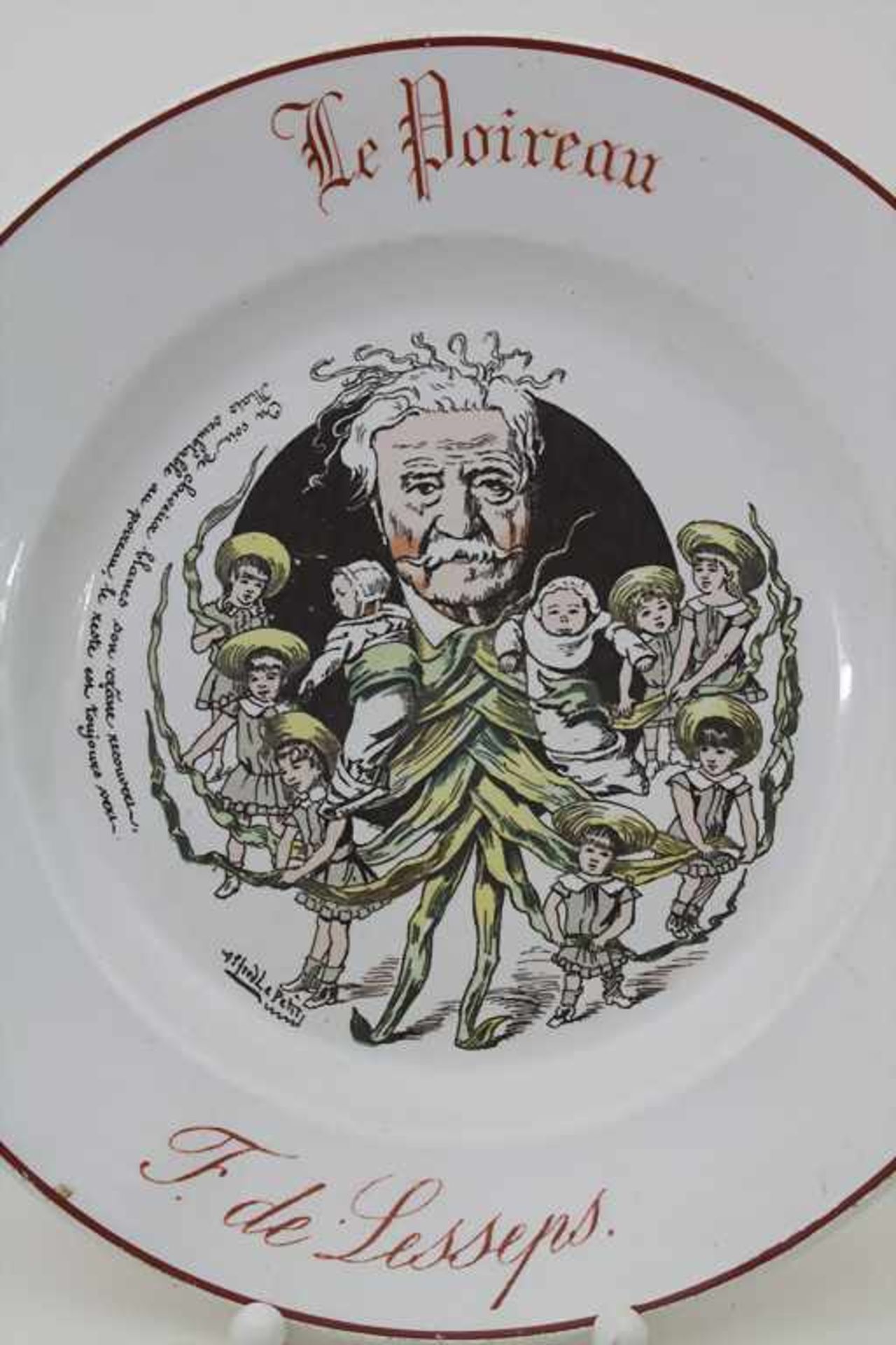 Künstlerteller 'Le Poireau - F. de Lesseps' / An artist ceramic plate, Série Les Hommes d'aujo - Image 2 of 7