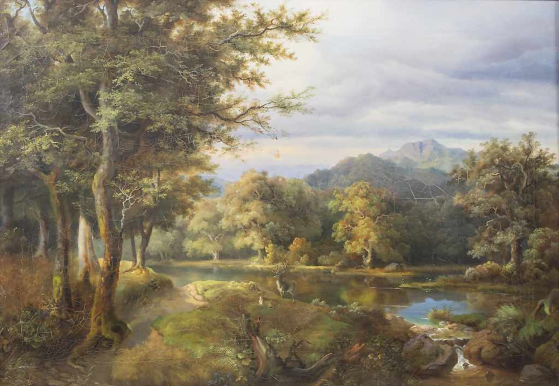 Kilian Metzinger (1806-1869), 'Bergsee mit Hirschen' / 'A mountain lake and deer'Techn