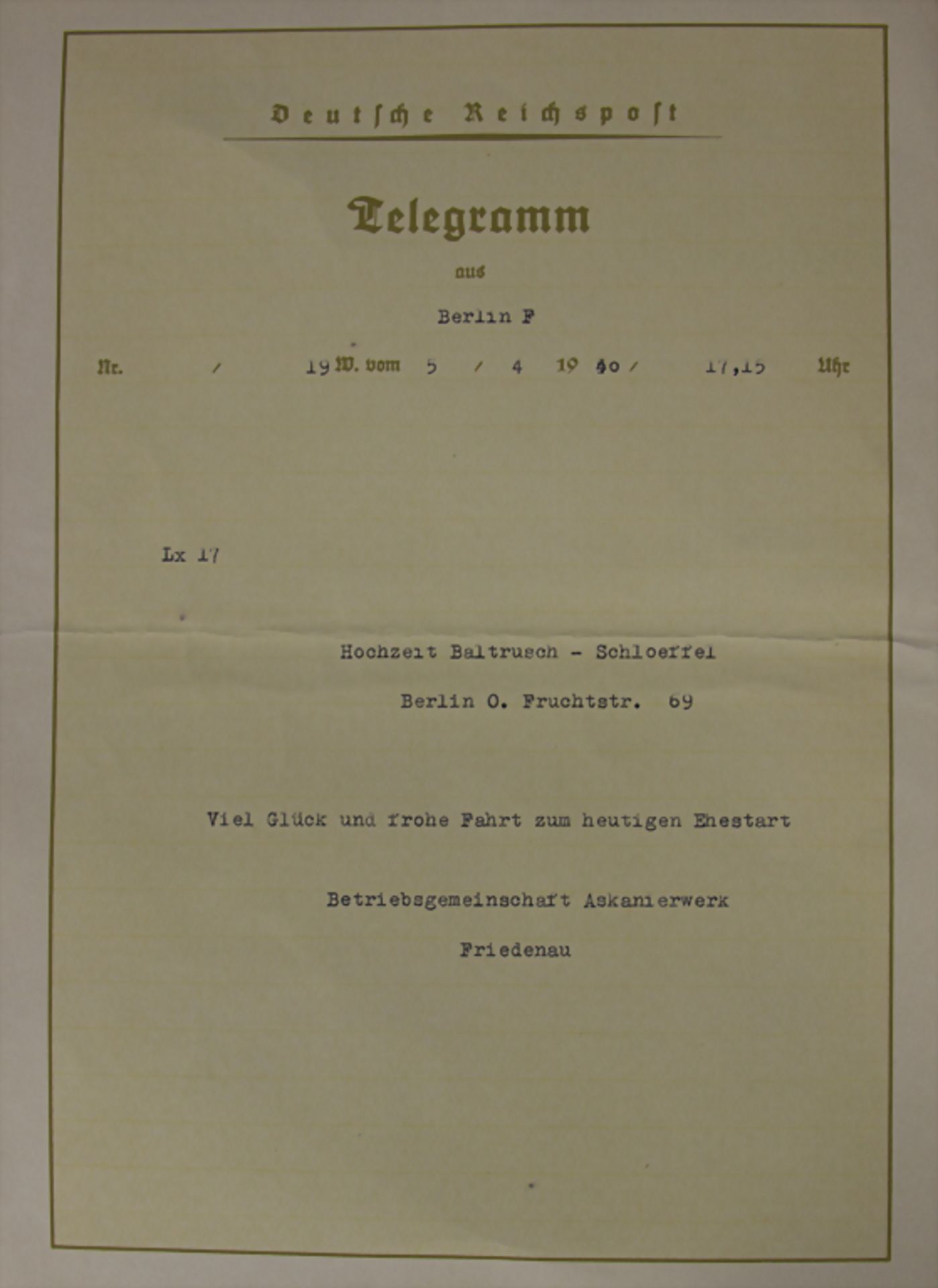 Reichspost-Telegramm mit Propaganda-Motiv, Drittes Reich / Reichspost telegram with propaganda - Bild 2 aus 3