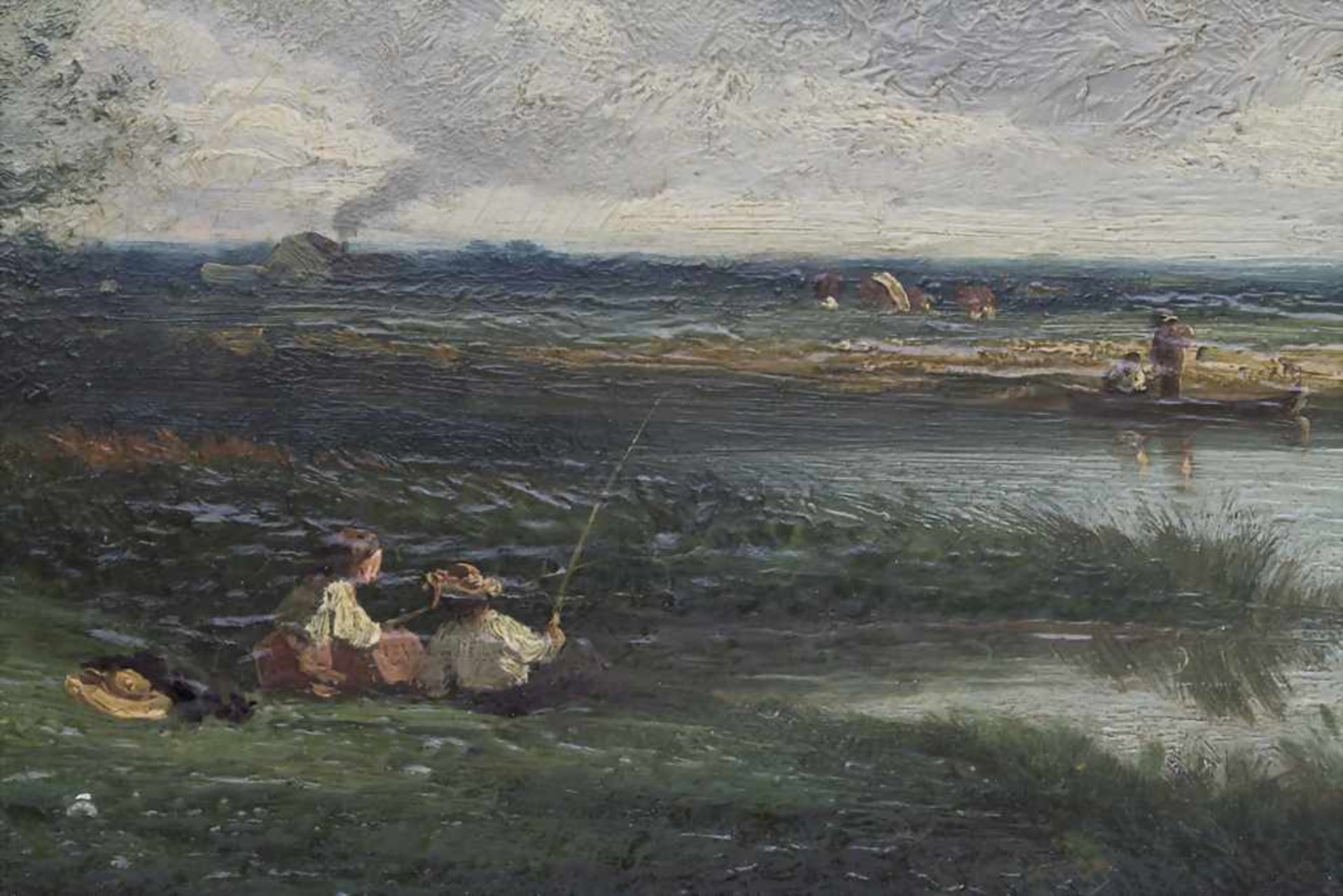 Henri van Wyk (1833-?), 'Flusslandschaft mit Anglern und Fischerboot' / 'A riverscape with fishe - Bild 4 aus 5