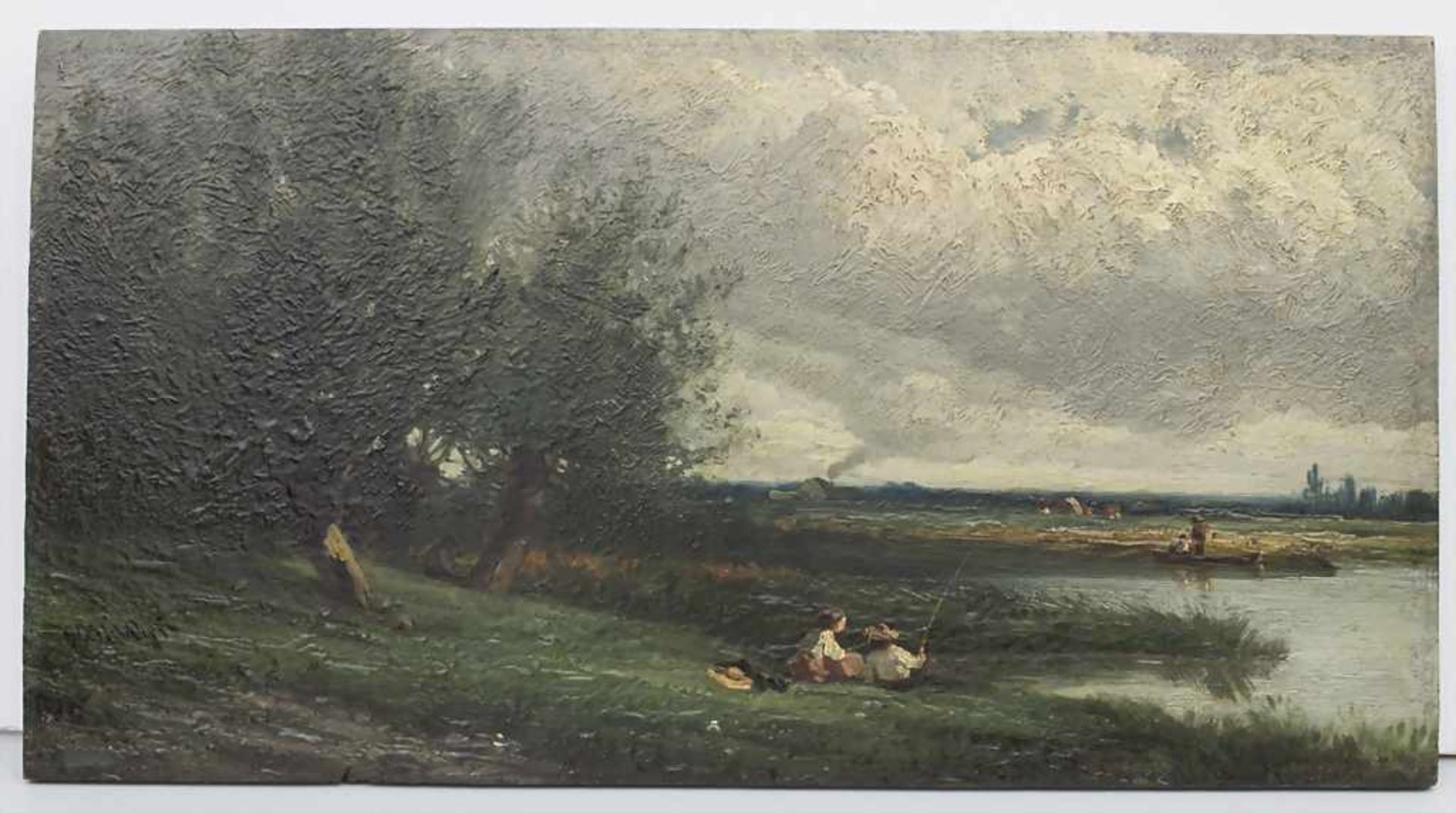 Henri van Wyk (1833-?), 'Flusslandschaft mit Anglern und Fischerboot' / 'A riverscape with fishe - Bild 2 aus 5