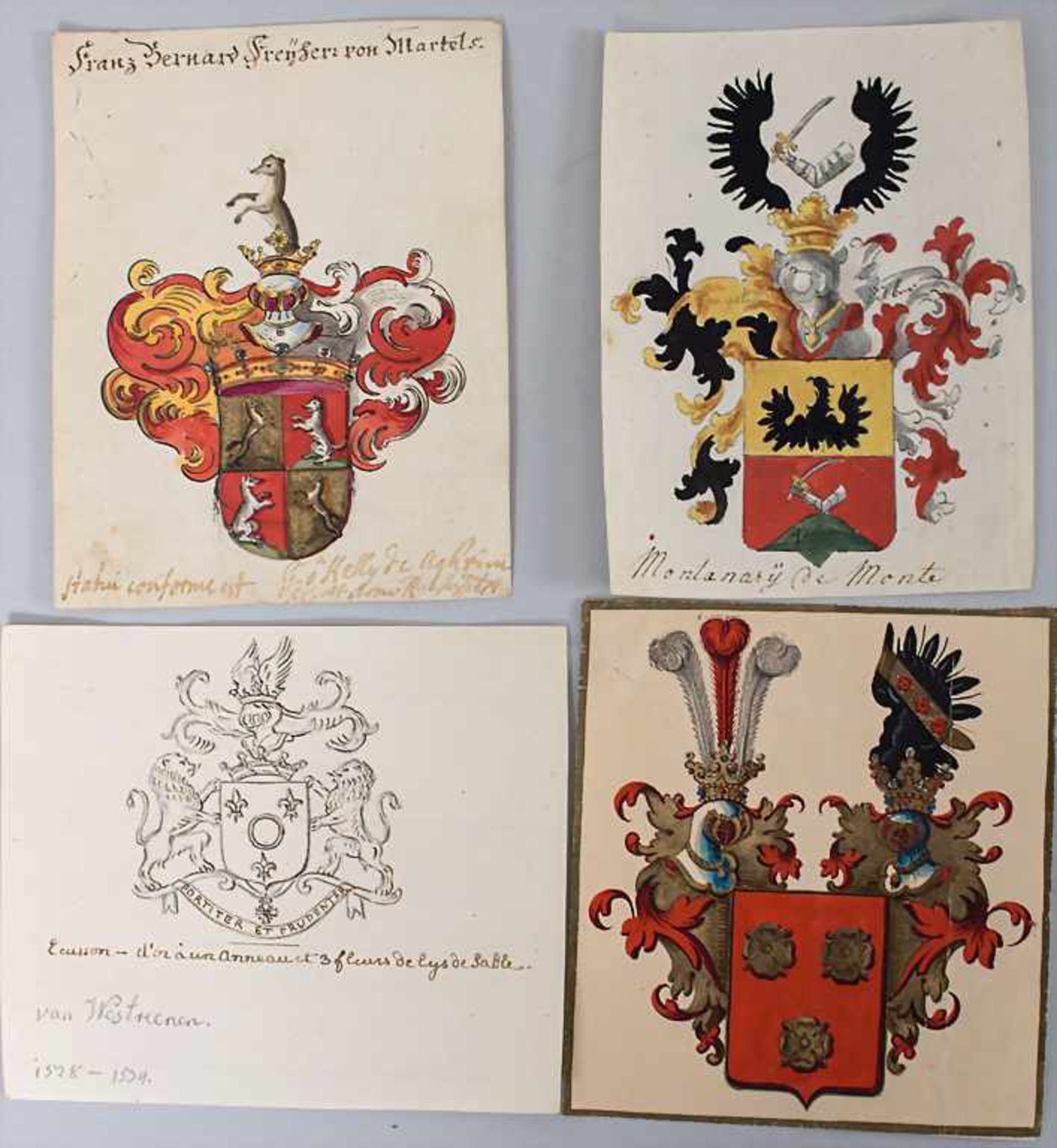 Heraldik: Sammlung 14 Adelswappen / A collection of 14 noble coats of arms, 18. Jh.Tec - Bild 2 aus 4