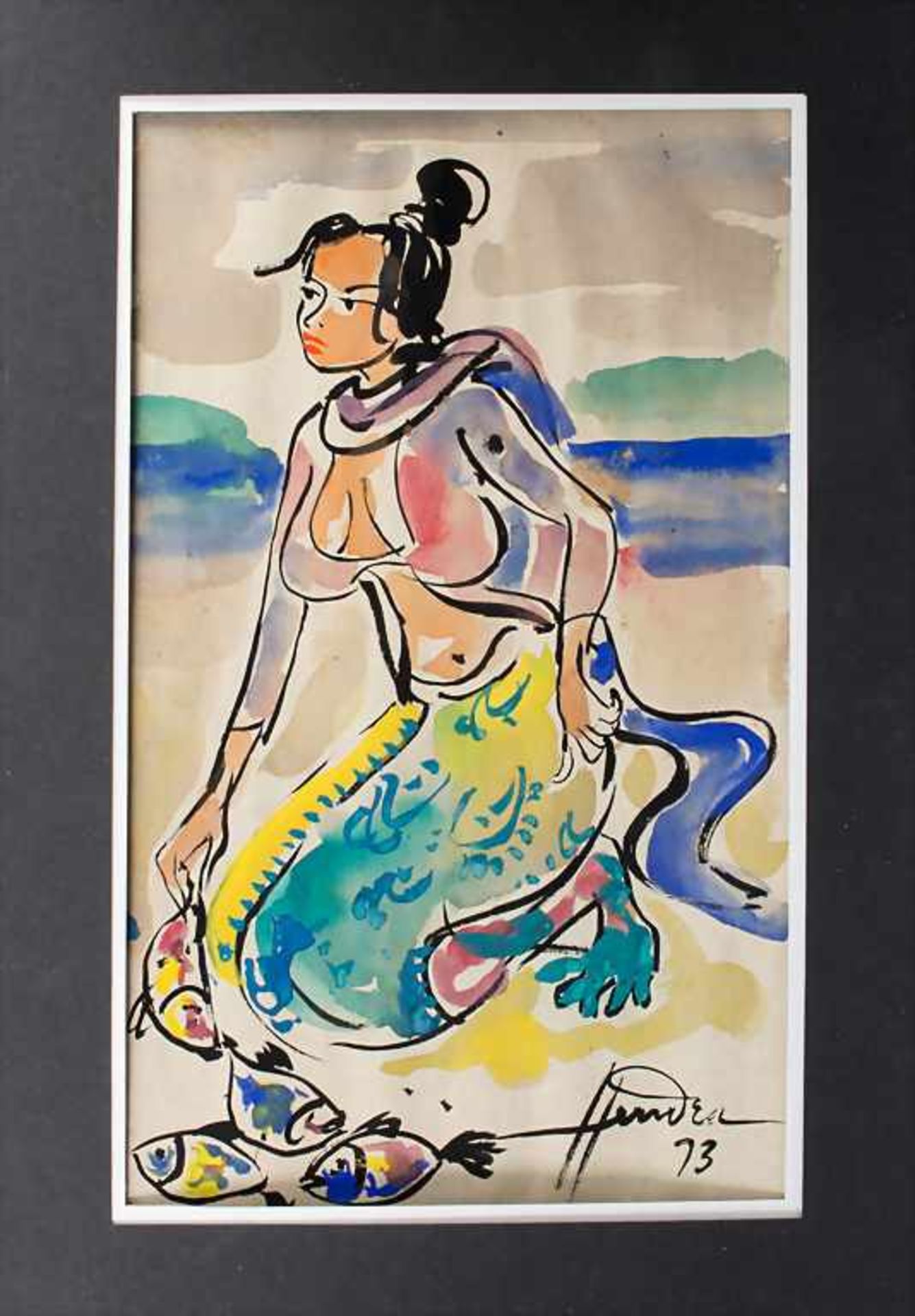Hendra Gunawan (1918-1983), 'Balinesische Frau mit Fischen' / 'A Balinese woman with fish'<b - Image 2 of 7