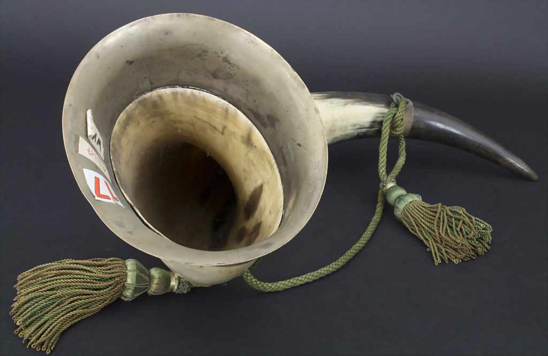 Horn eines Auerochsen / A horn of an AuerochsMaterial: Horn, messingmontiert, versilbe - Image 4 of 5