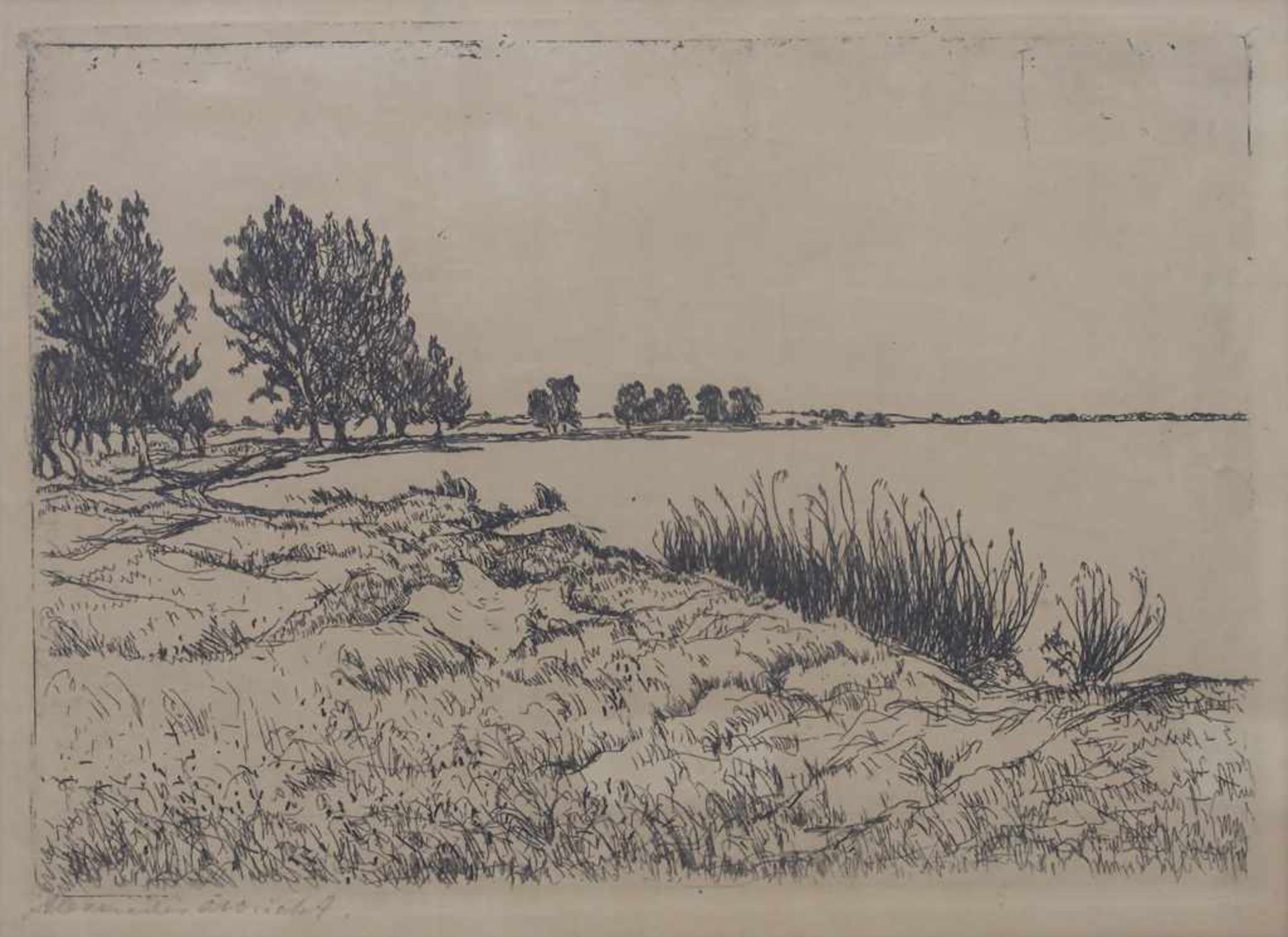 Alexander Olbricht (1876-1942), 'Flussufer' / 'A river bank'Technik: Radierung auf Pap