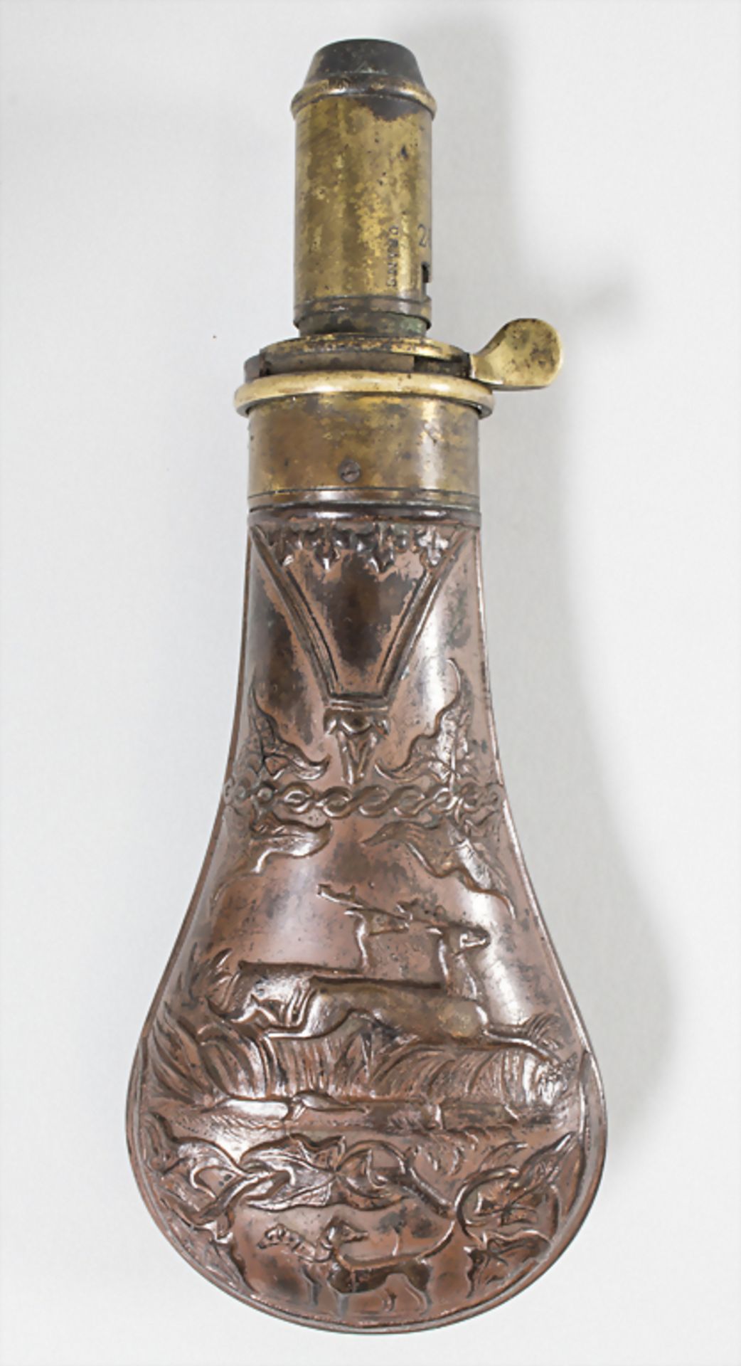 Pulverflasche / A powder bottle, Ende 19. Jh.Material: Kupfer und Messing,Länge: - Bild 2 aus 6