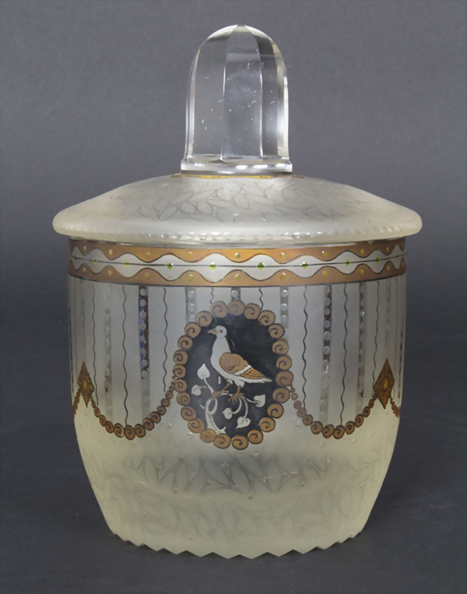 Jugendstil Deckelgefäß mit Transparentemaildekor / An Art Nouveau covered bowl with transparen - Bild 2 aus 5