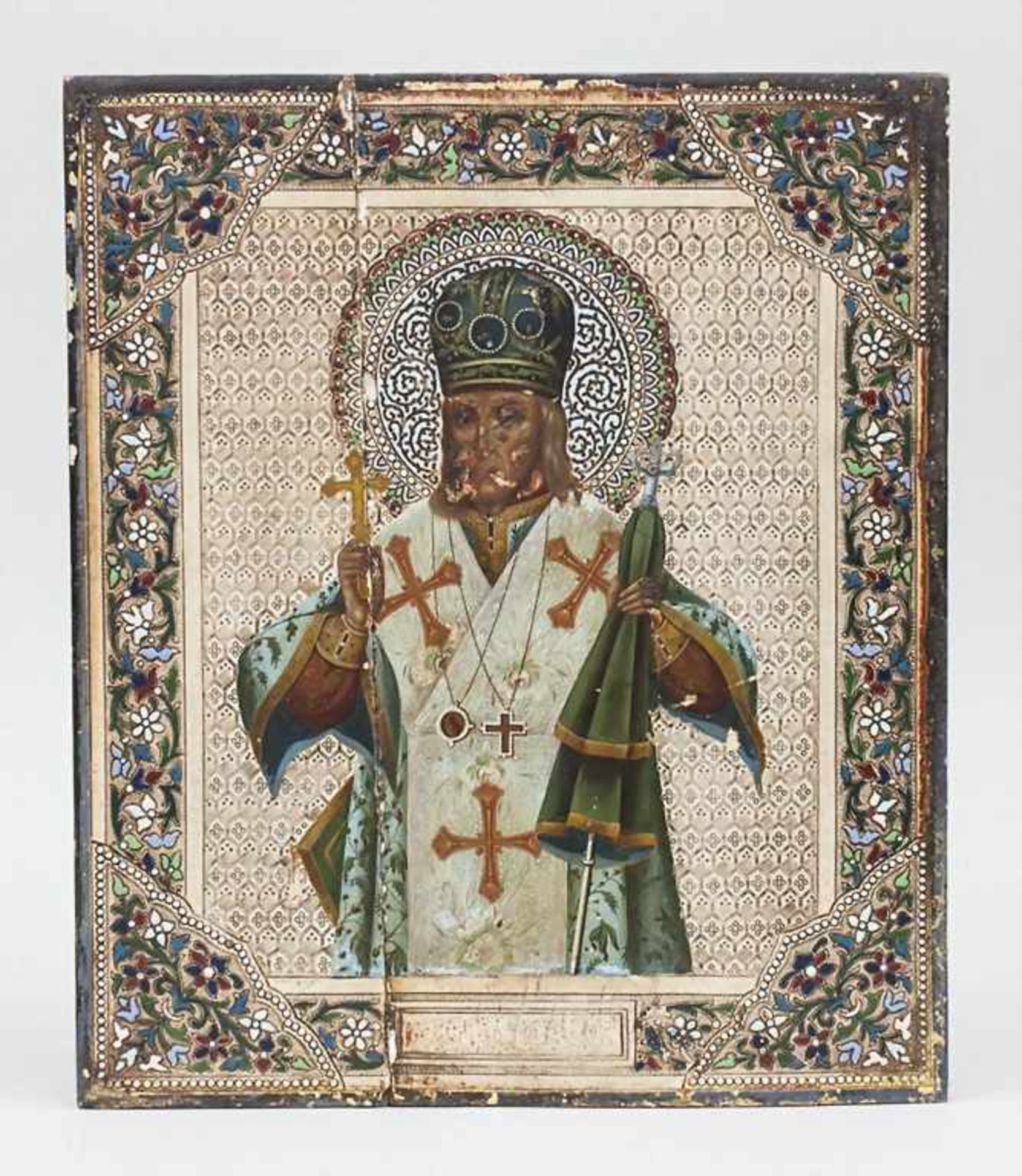 Große Ikone mit Patriarch/Russian Icon, 19. Jh.Tempera/Holz. Dreivierteldarstellung e