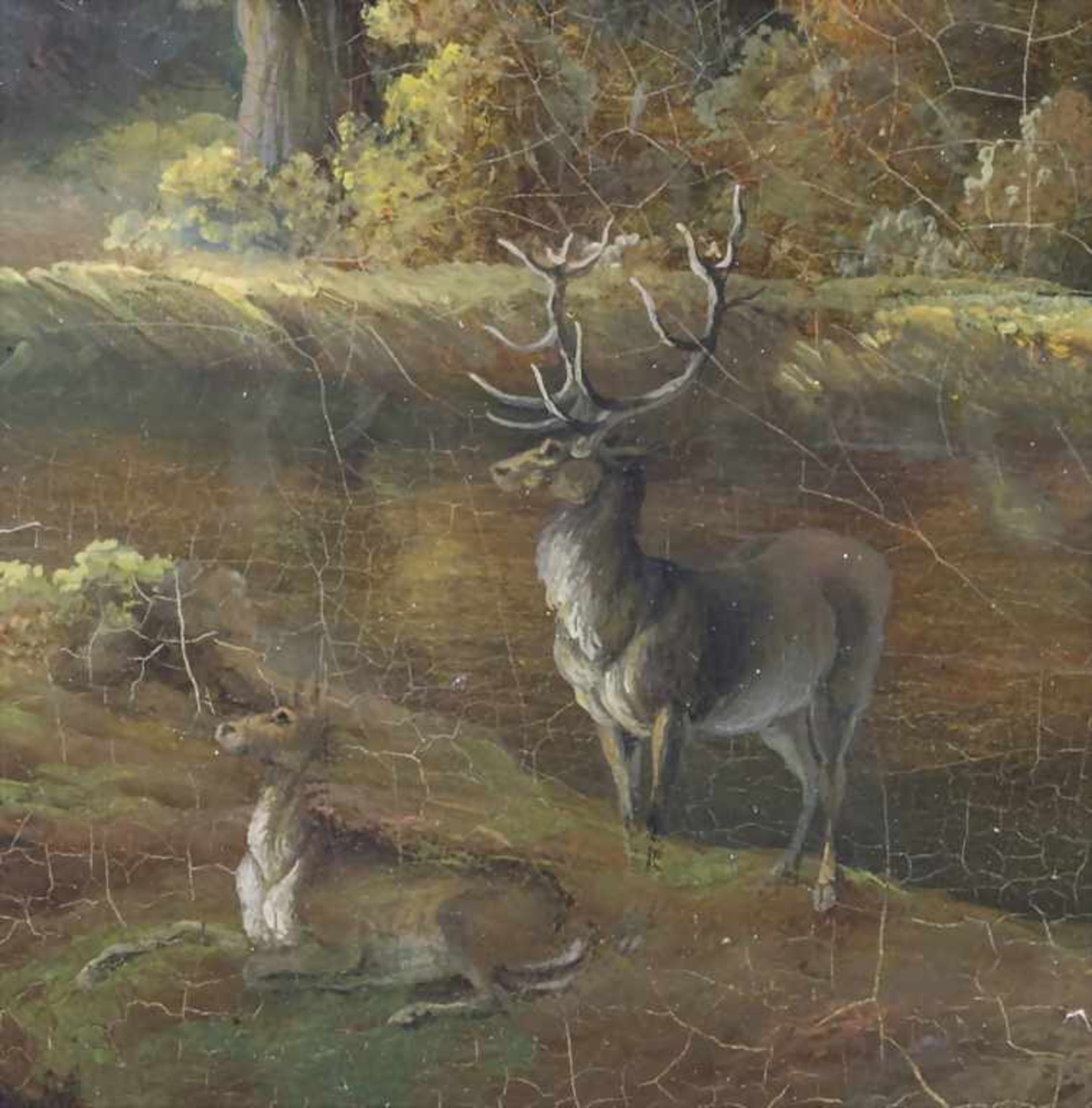 Kilian Metzinger (1806-1869), 'Bergsee mit Hirschen' / 'A mountain lake and deer'Techn - Image 4 of 9