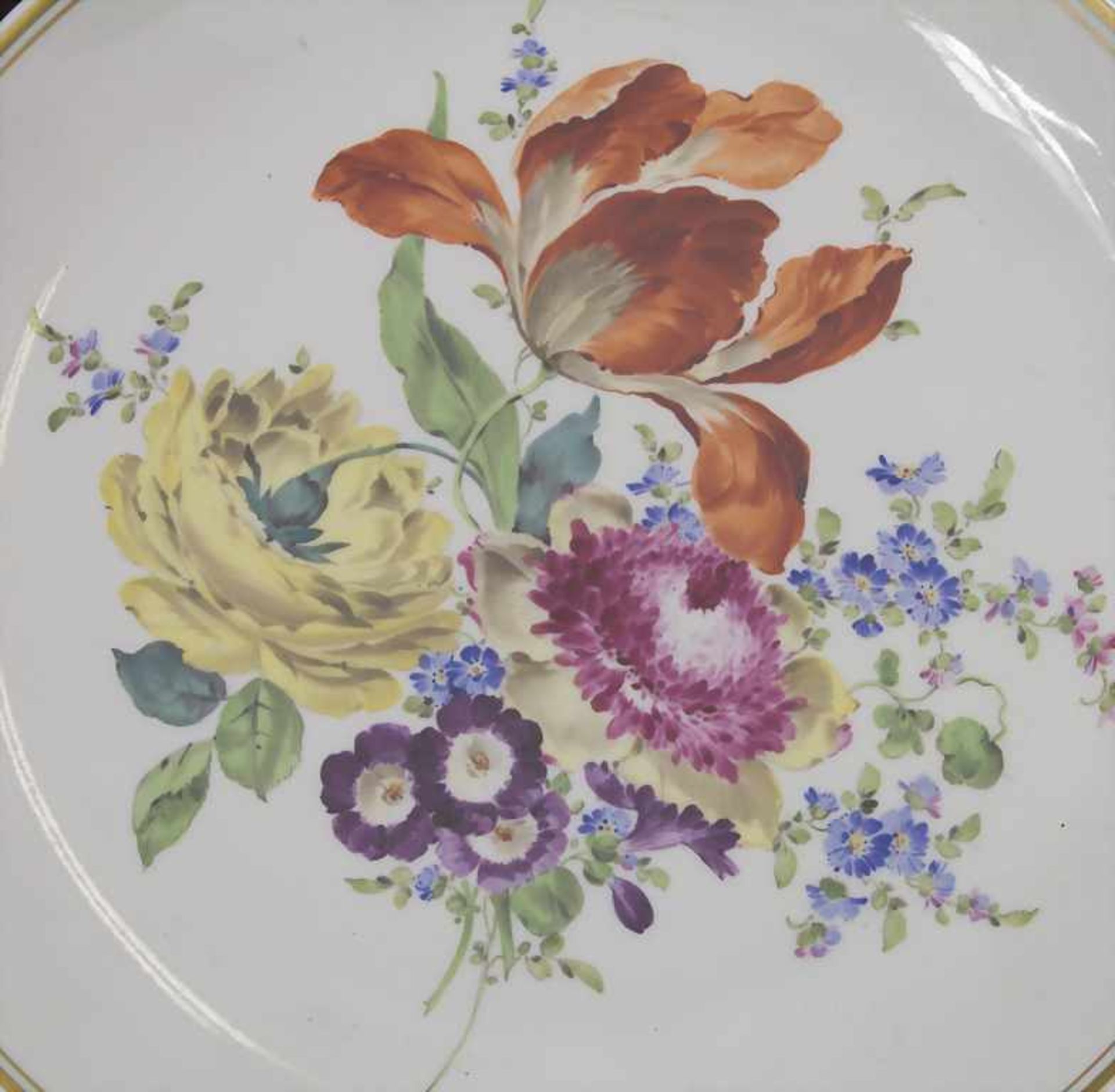 3 Wandteller mit Blumenmalerei / 3 decorative plates with flowers, Meissen, 20. Jh.Mat - Bild 10 aus 14