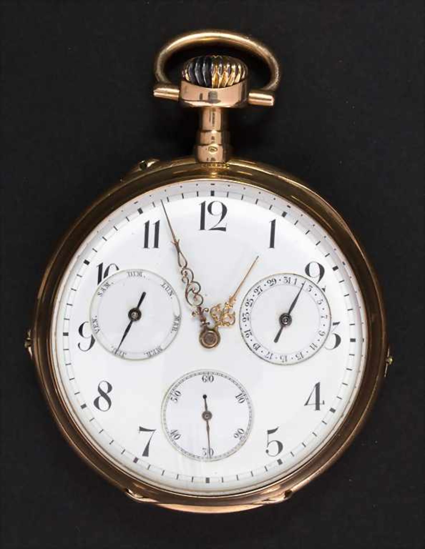 Offene Taschenuhr / A pocket watch, Schweiz/Swiss, um 1890Gehäuse: 18 Kt. 750/000 Gol