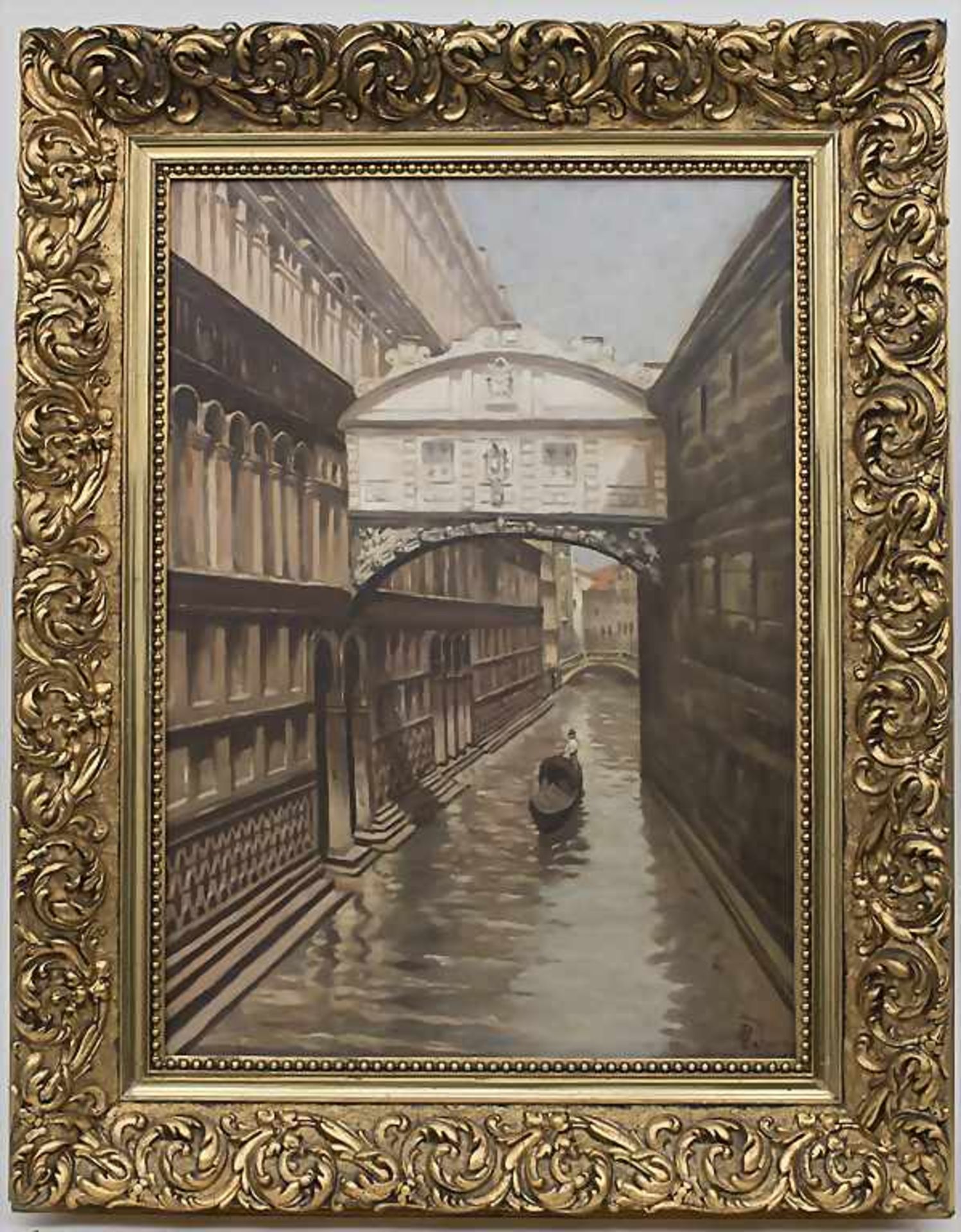 O. Palmers (19. Jh.), 'Kanal in Venedig' / 'A canal in Venice'Technik: Öl auf Leinwan - Bild 3 aus 4