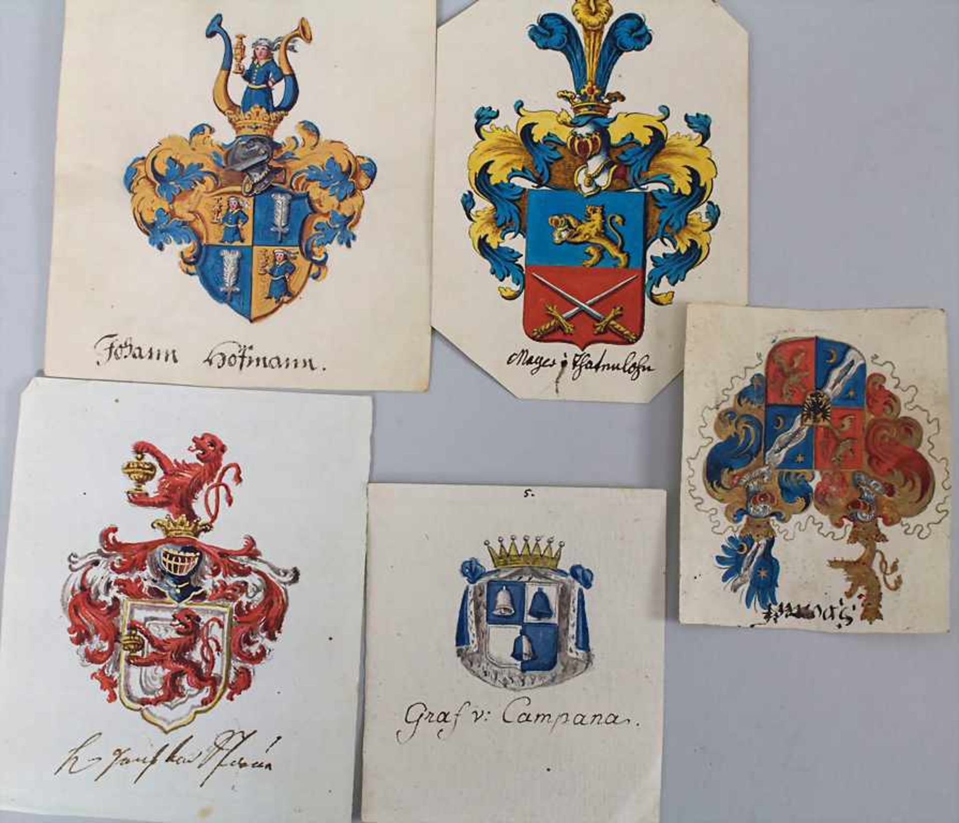 Heraldik: Sammlung 14 Adelswappen / A collection of 14 noble coats of arms, 18. Jh.Tec - Bild 4 aus 4