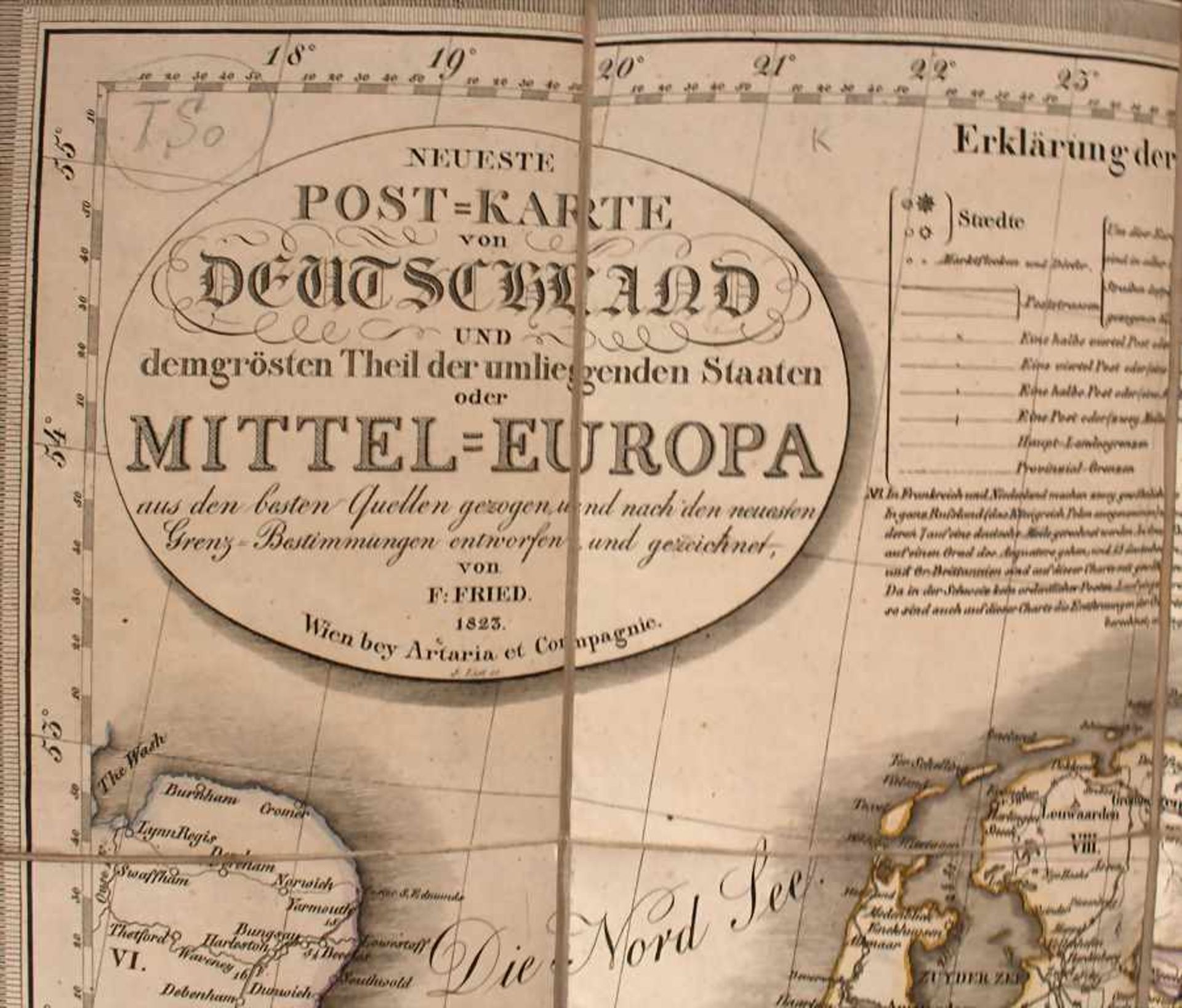 Franz Fried (19. Jh.), Historische Karte Deutschlands und Mittel-Europas / A historic map of Ger - Image 2 of 2