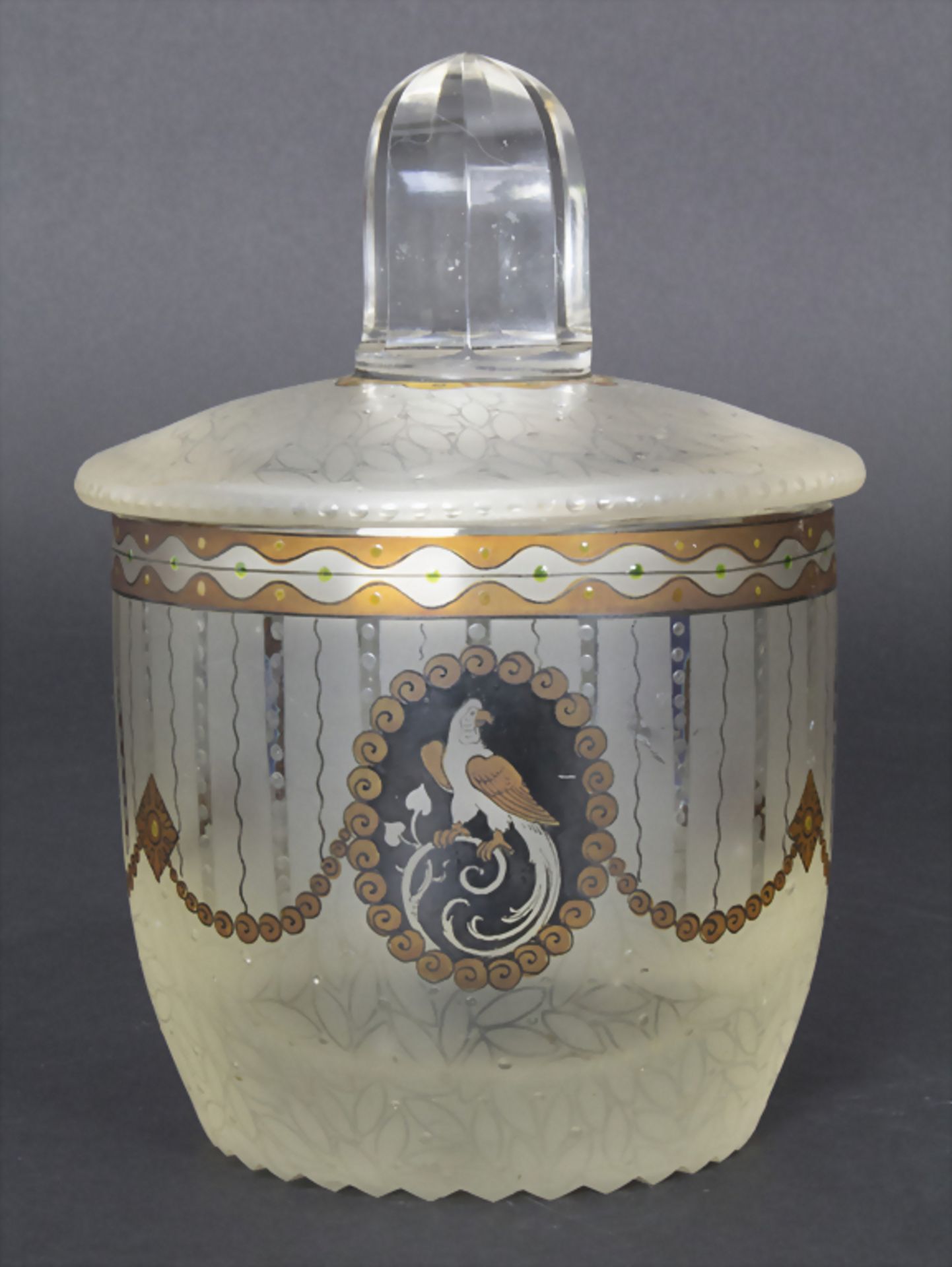 Jugendstil Deckelgefäß mit Transparentemaildekor / An Art Nouveau covered bowl with transparen - Bild 3 aus 5