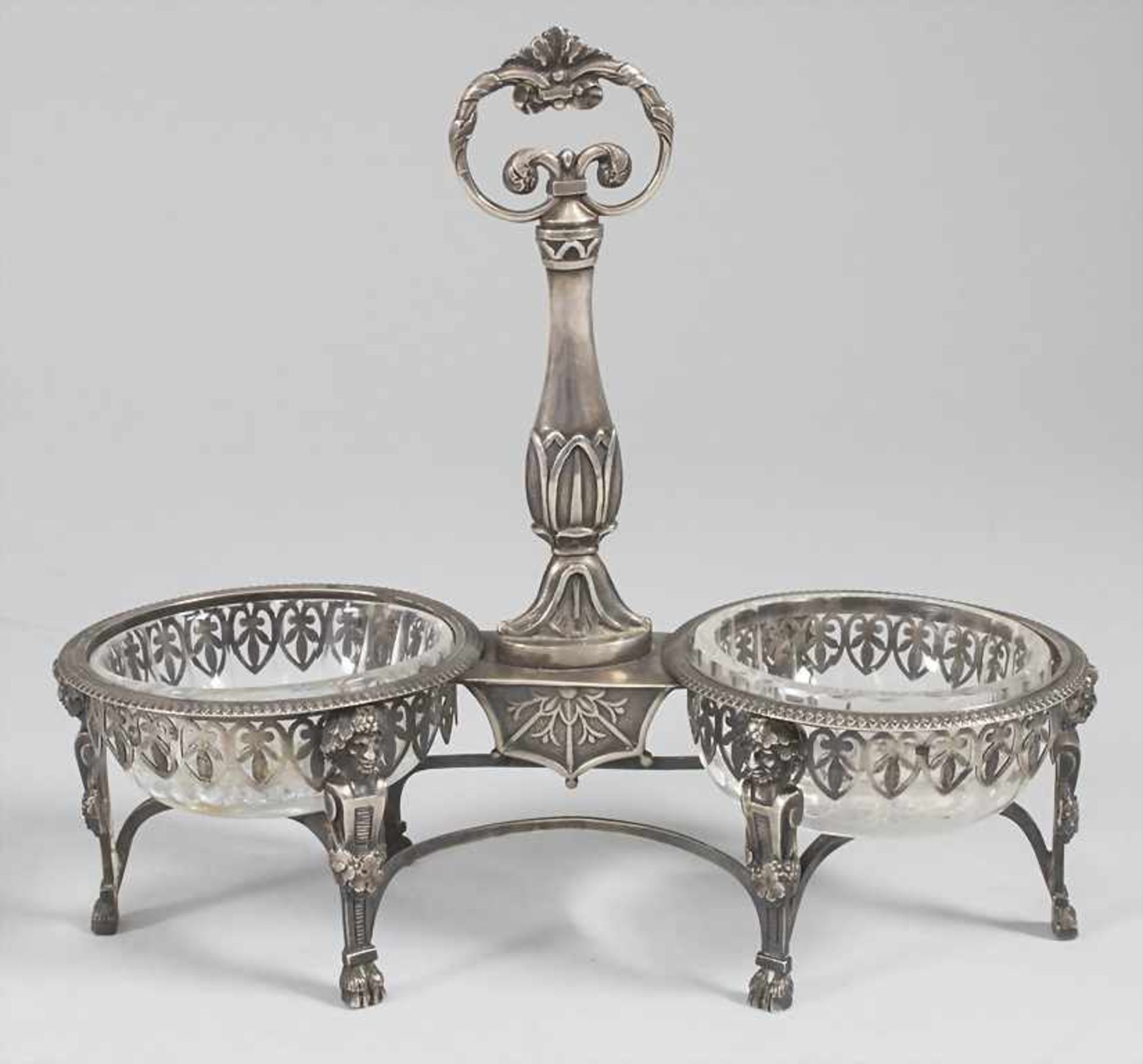 Doppel-Saliere mit Glaseinsatz / A silver open salt cellar, Macon, 1798-1809Material: - Bild 2 aus 6