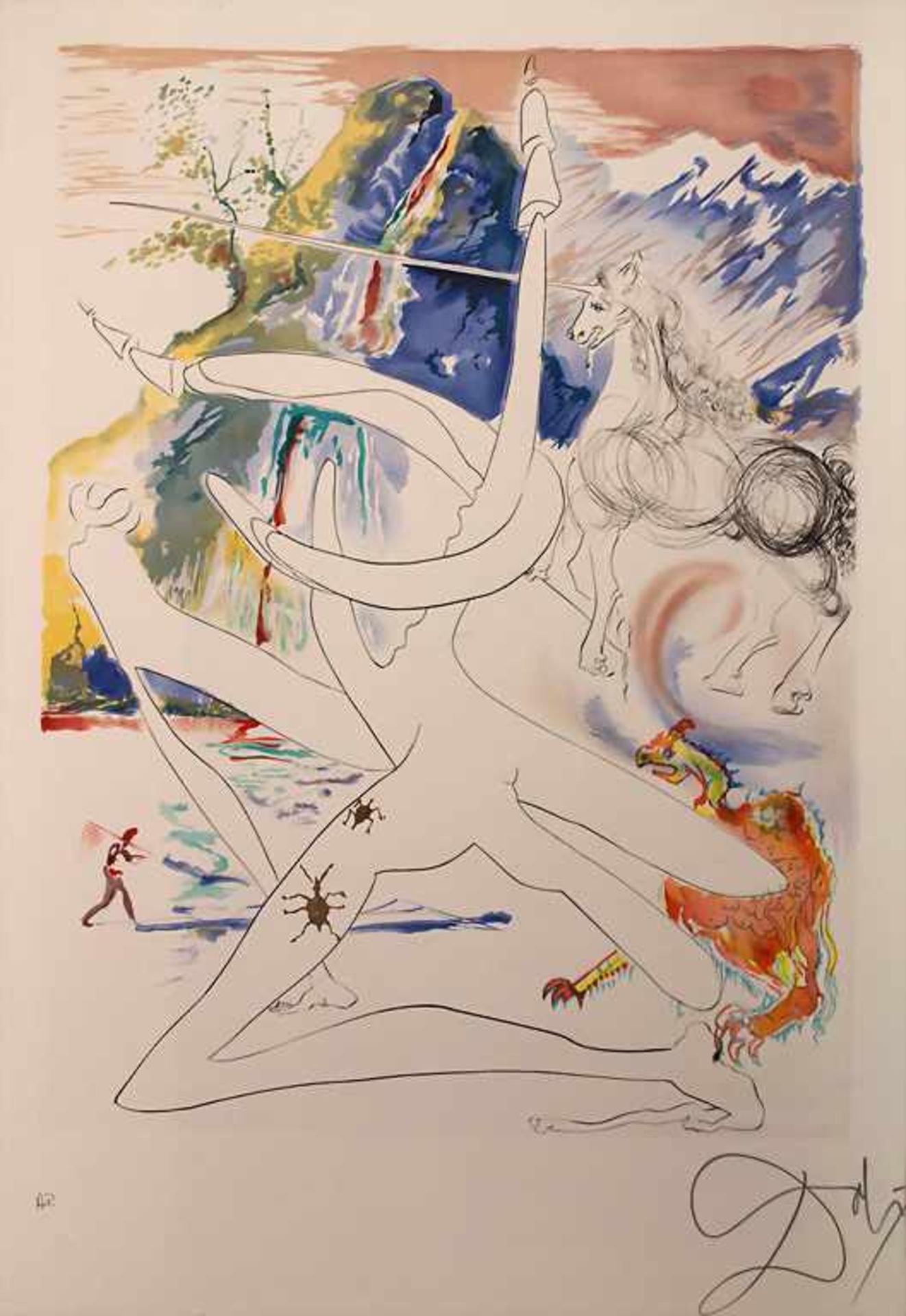 Salvador Dali (1904-1989), 'L'Unicorne laser désintègre les cornes du rhinocéros cosmiques'</