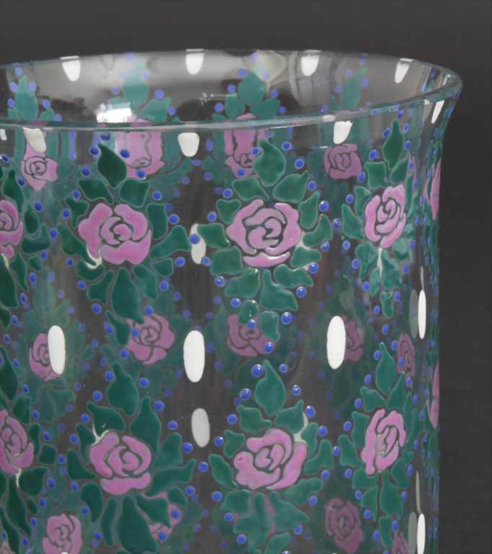 Jugendstil Vase / A vase, deutsch um 1900Material: farbloses Glas umlaufend mit Emailm - Image 2 of 4