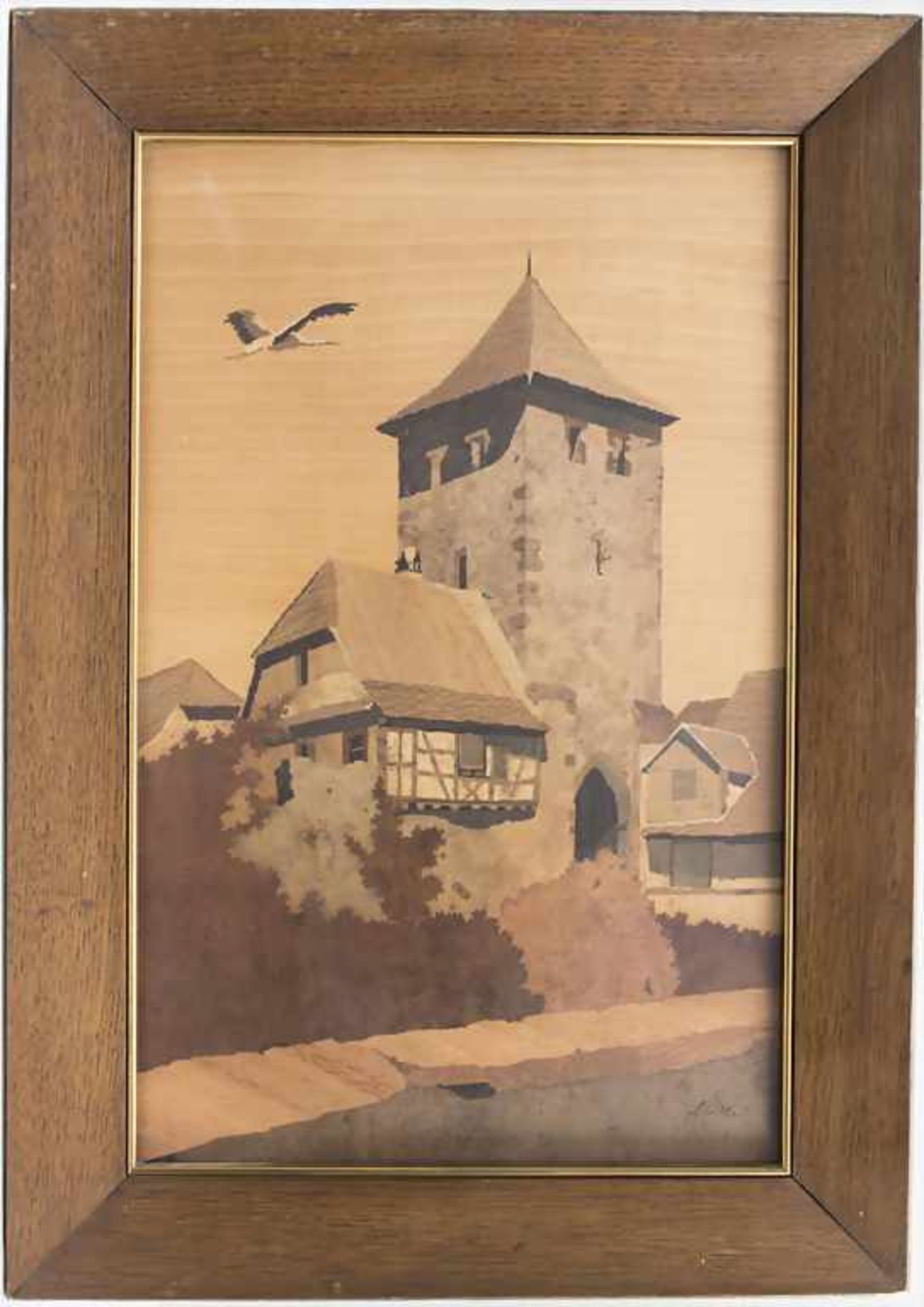Charles Spindler (1865-1938), Marketeriebild 'Elsässische Ansicht' / A marquetry 'Alsatian view