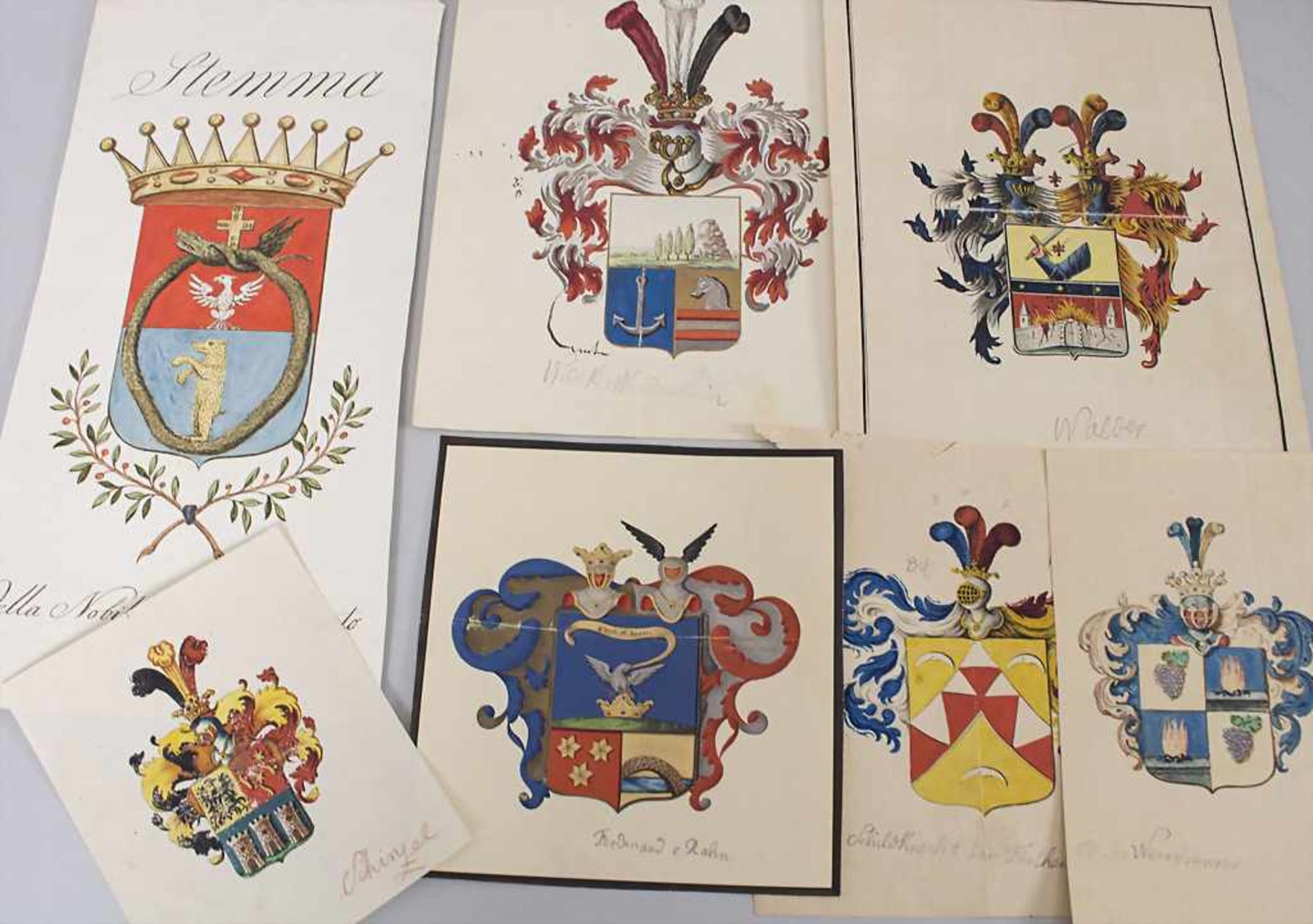 Heraldik: Sammlung 7 Adelswappen / A collection of 7 noble coats of arms, 18. Jh.Techn