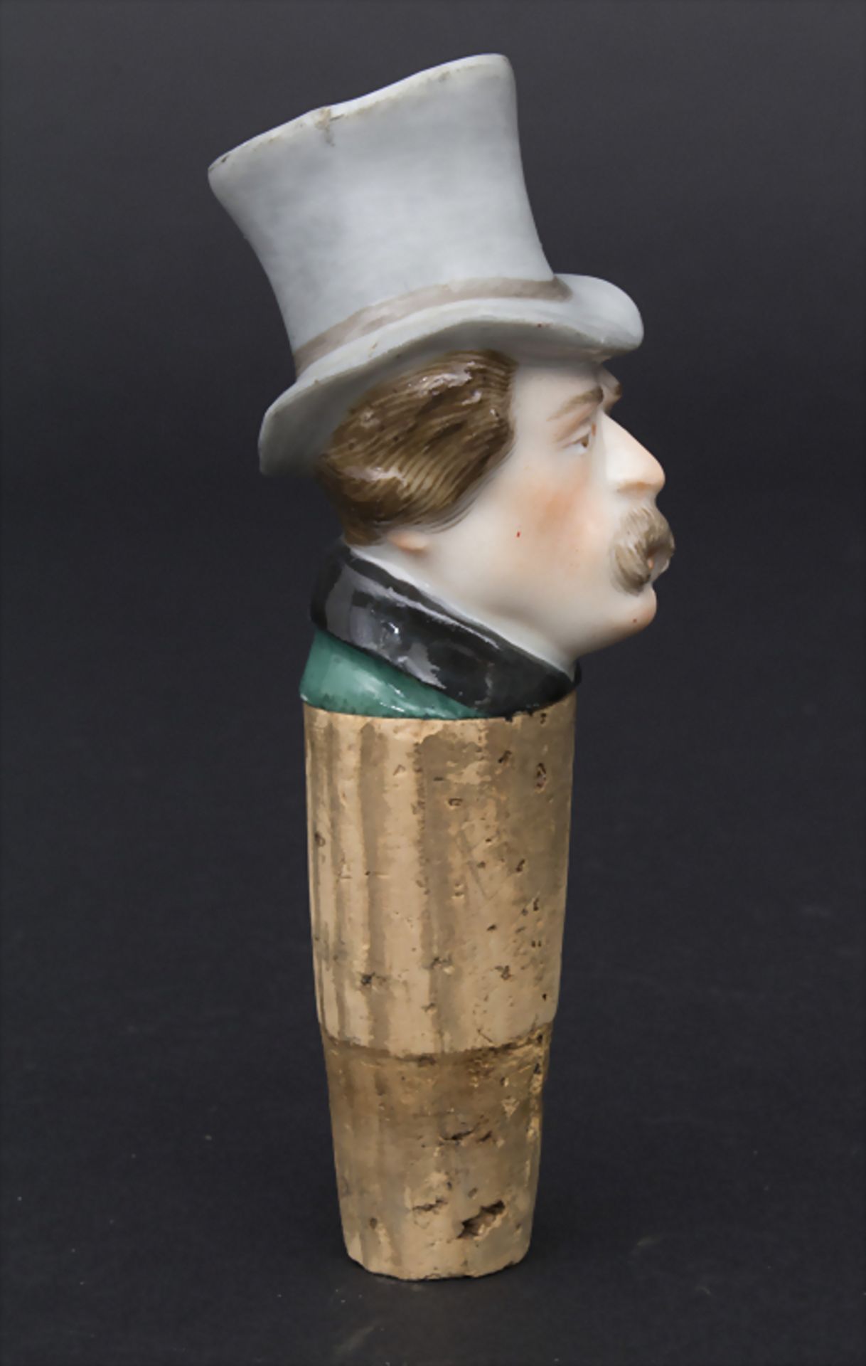 Charakter-Kopf / Flaschenstöpsel / Zierkorken / A head of a gentleman as bottle stopper, Meisse - Bild 2 aus 3