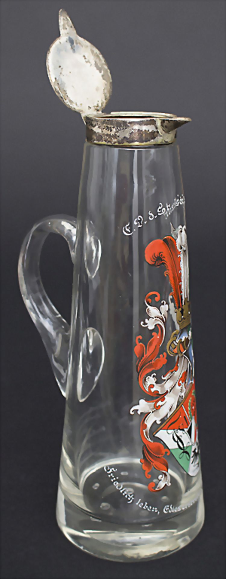 Burschenschaft-Schenkkrug / Fraternity jug, um 1903Material: durchsichtiges Glas, Emai - Bild 4 aus 9