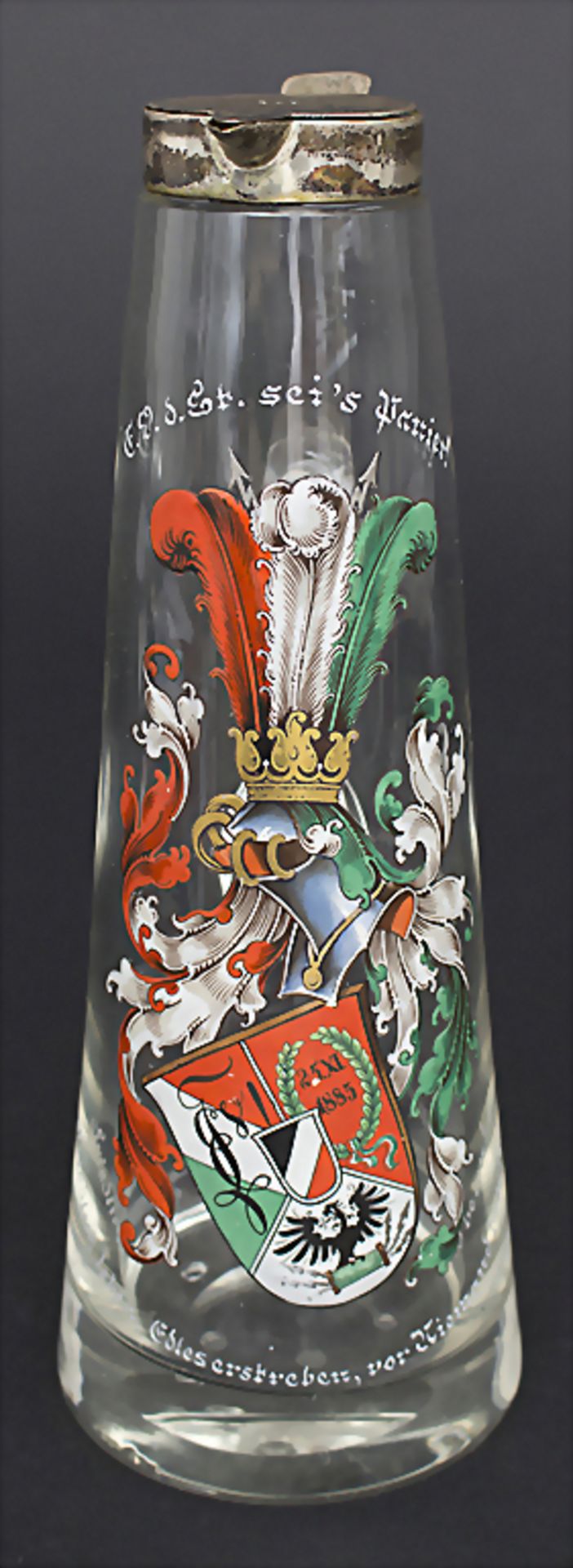 Burschenschaft-Schenkkrug / Fraternity jug, um 1903Material: durchsichtiges Glas, Emai